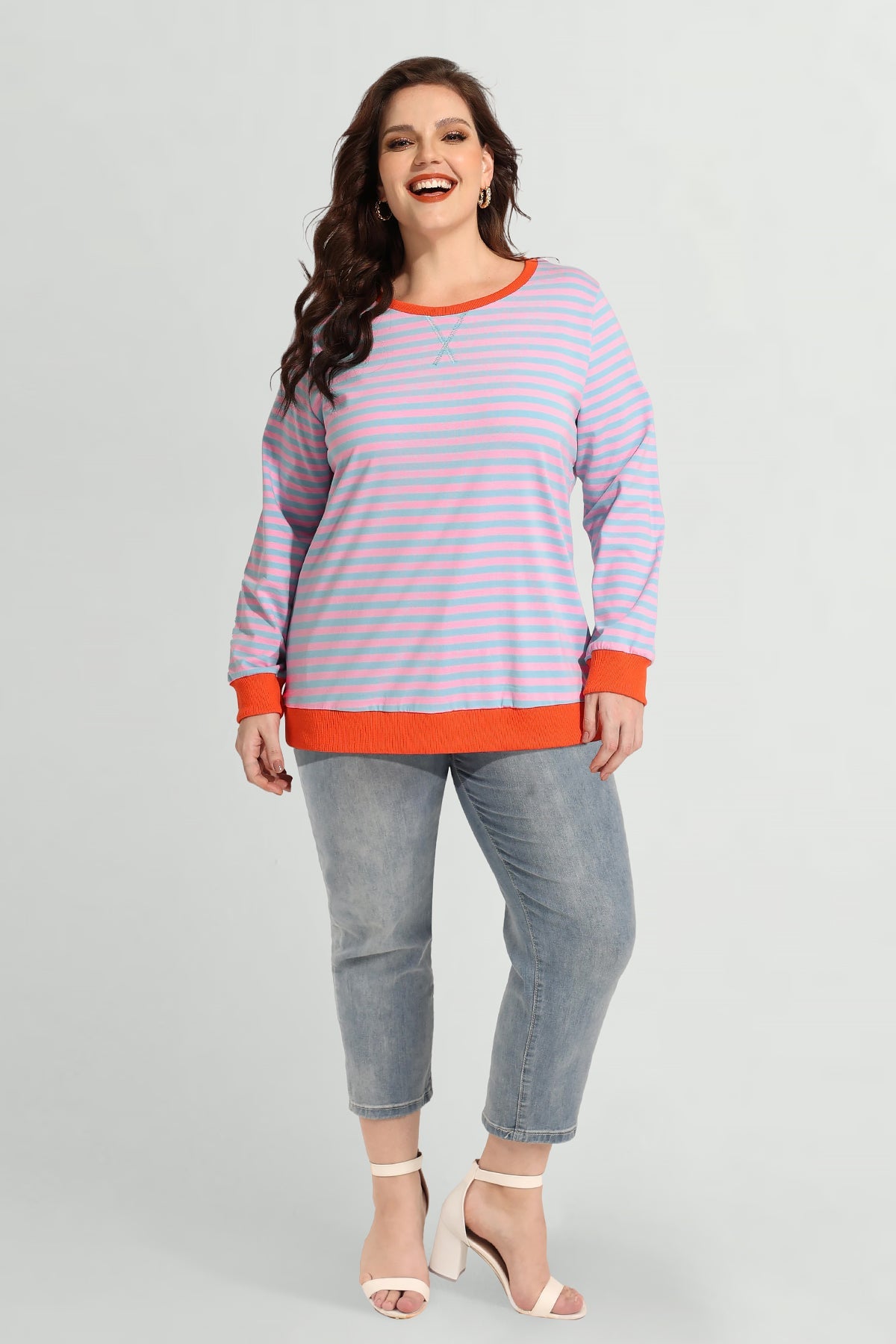 Ritera Stripe Patchwork Elastic Long Sleeve Sweatshirt