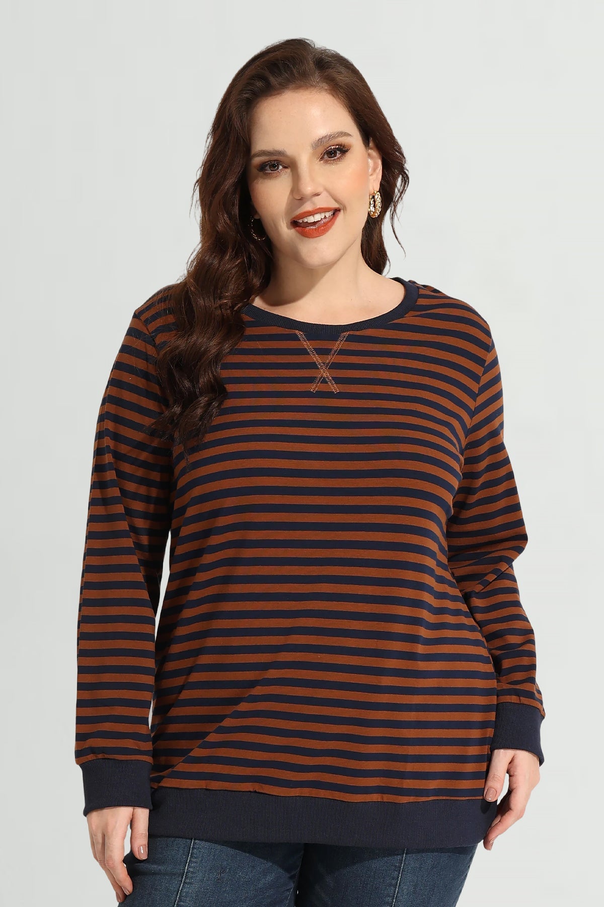 Ritera Stripe Patchwork Elastic Long Sleeve Sweatshirt