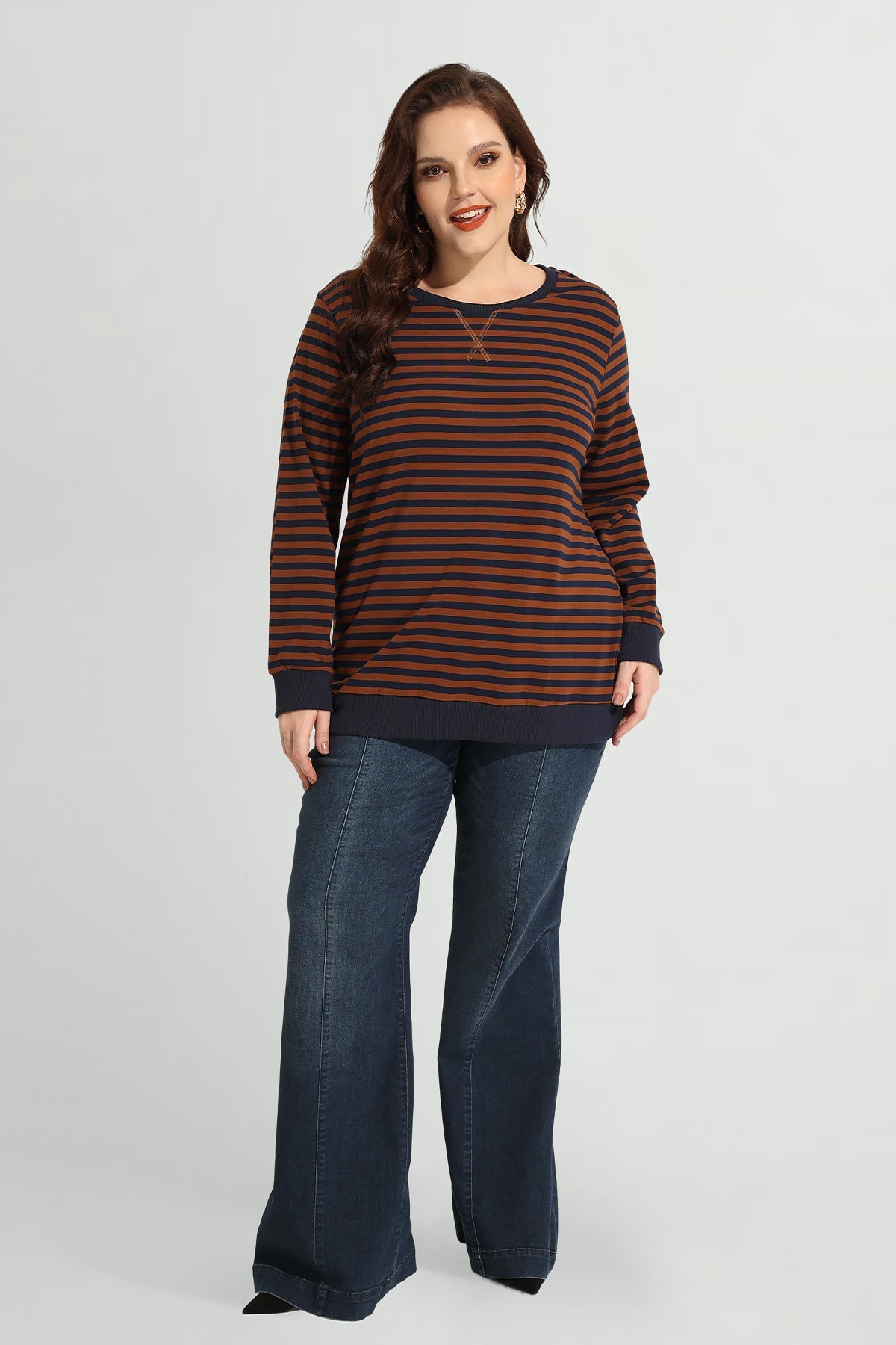 Ritera Stripe Patchwork Elastic Long Sleeve Sweatshirt