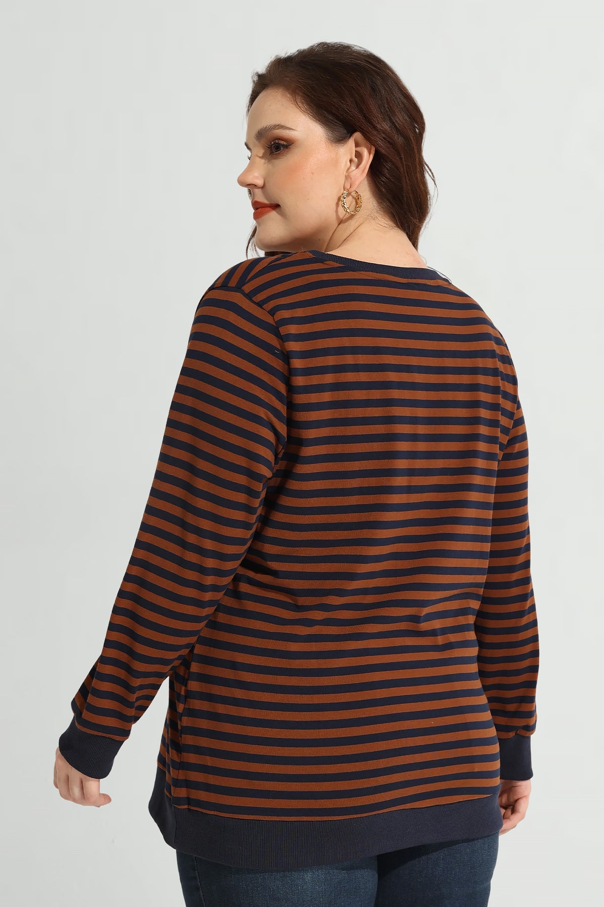 Ritera Stripe Patchwork Elastic Long Sleeve Sweatshirt