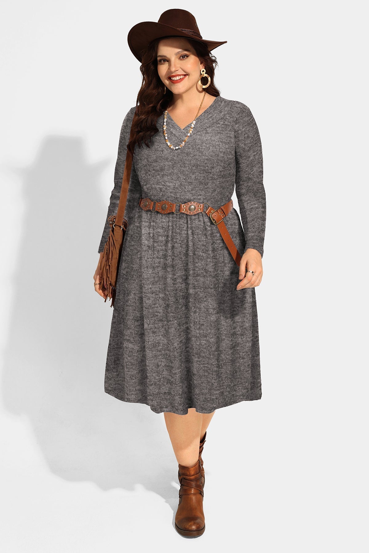 Ritera Pocket Elastic Waist Pleated Midi Dress