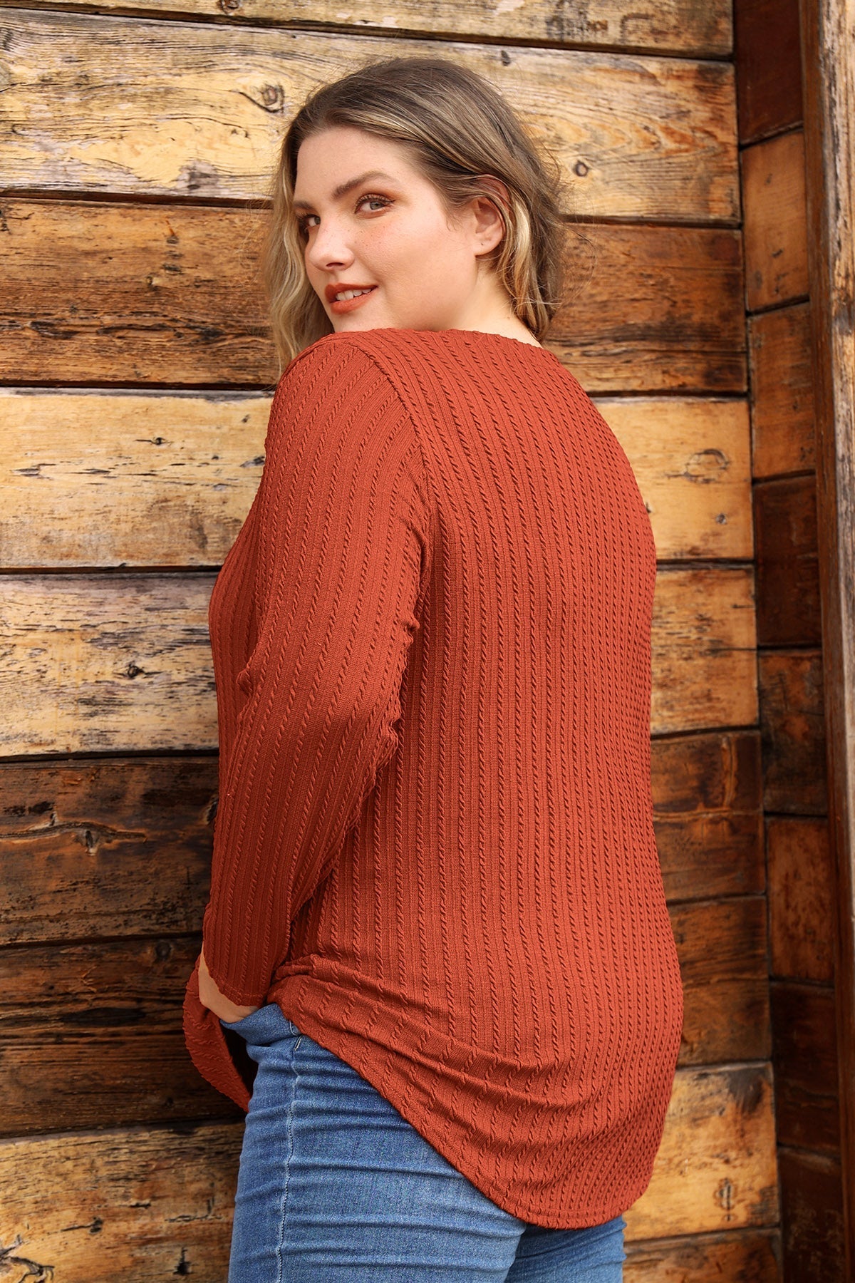 Plain Texture V Neck Knitted Basic T-Shirt