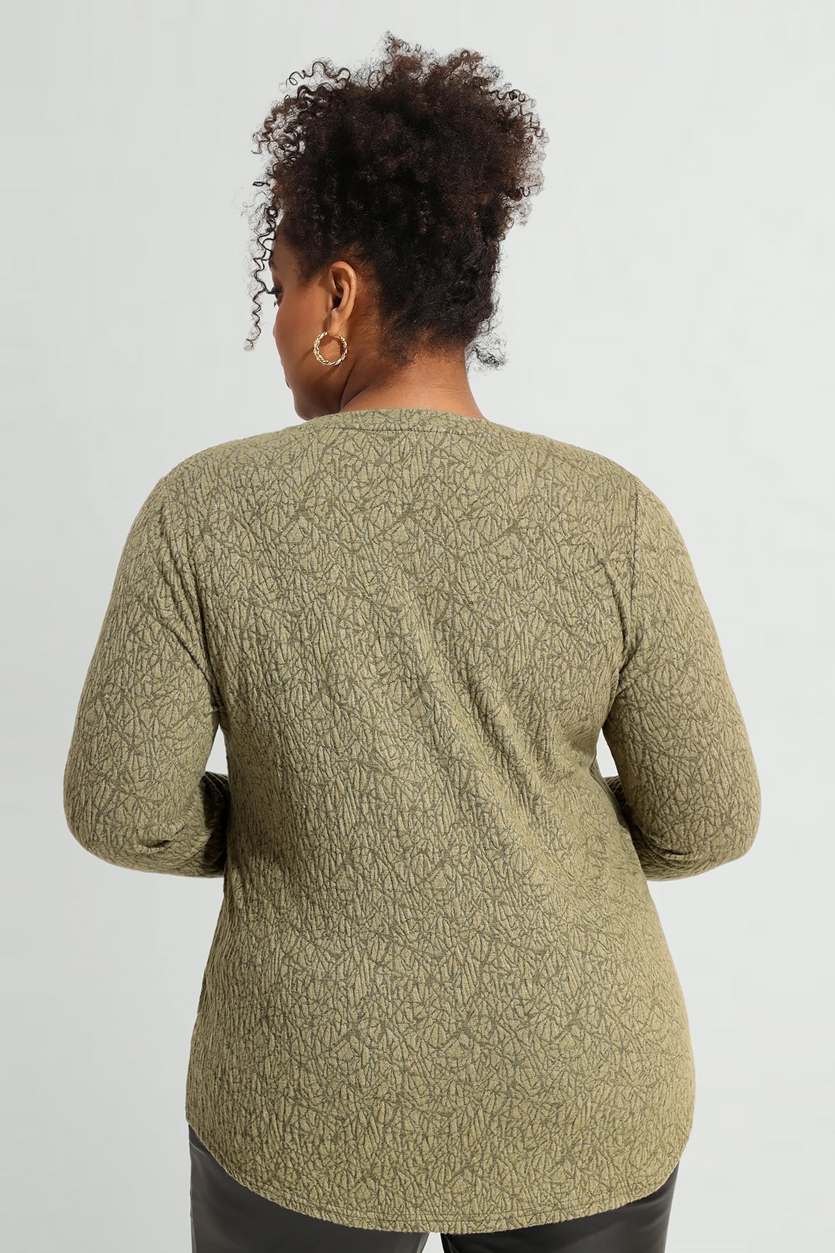 Solid Texture V Neck Knit Long Sleeve T-Shirt