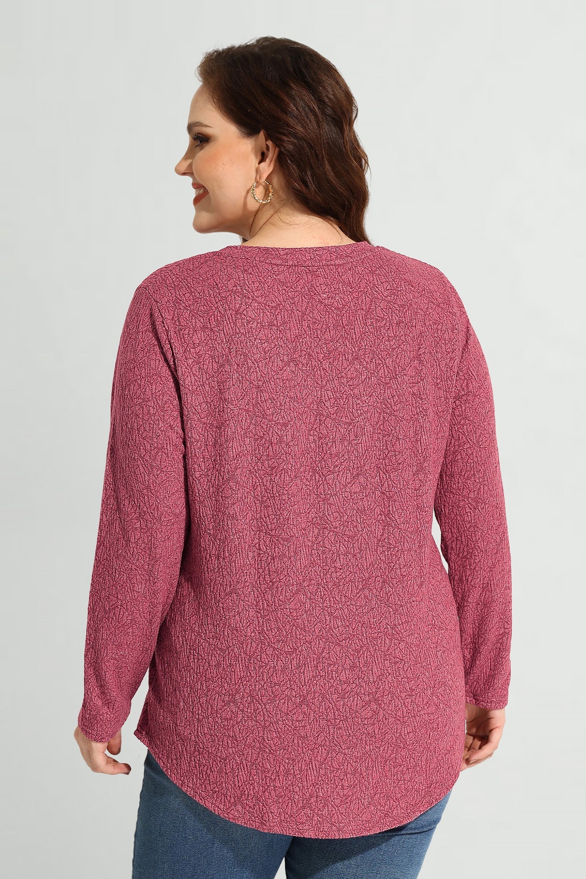 Solid Texture V Neck Knit Long Sleeve T-Shirt