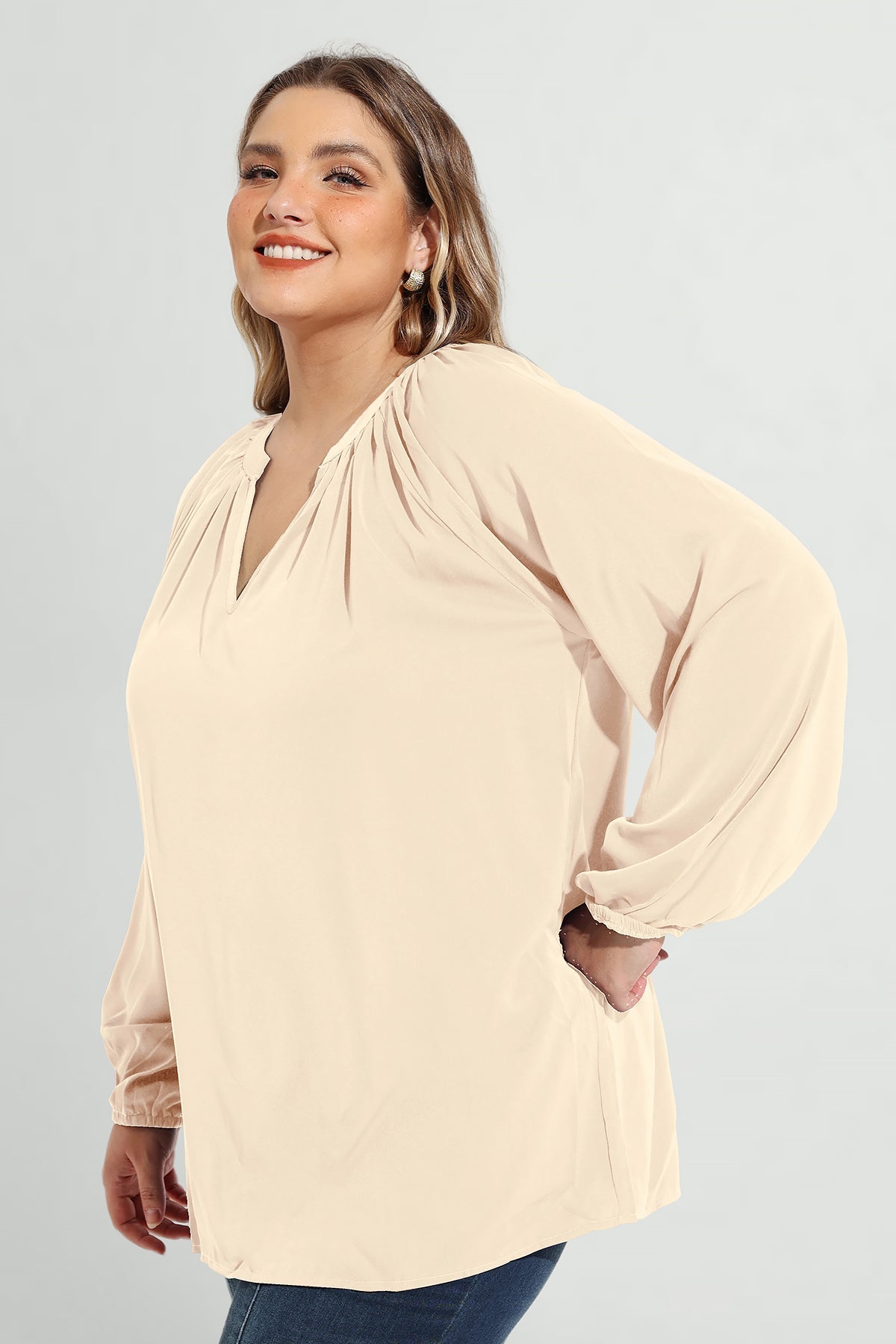 Supersoft Tunic Pleated Lanturn Long Sleeve T-Shirt