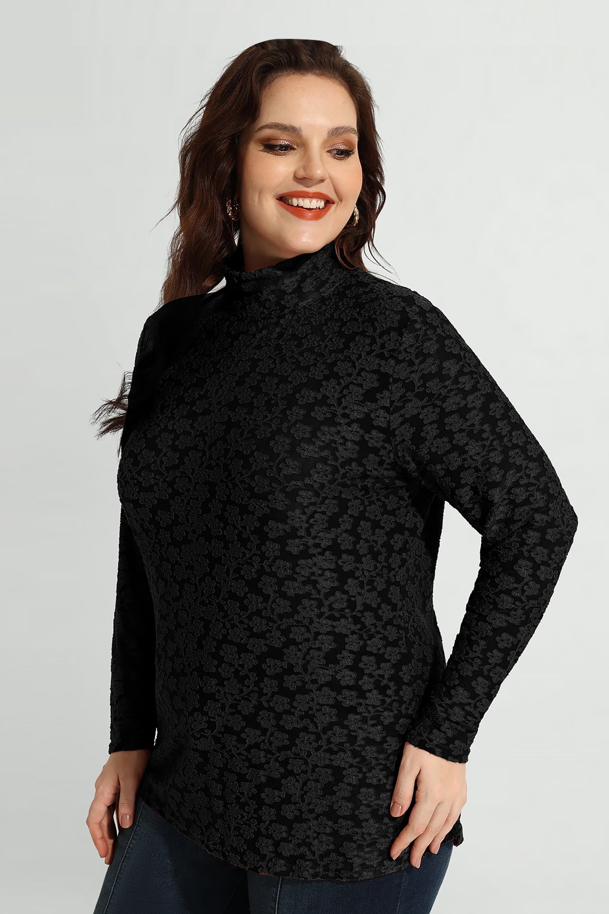 Allover Floral Mock Neck Long Sleeve Shirt