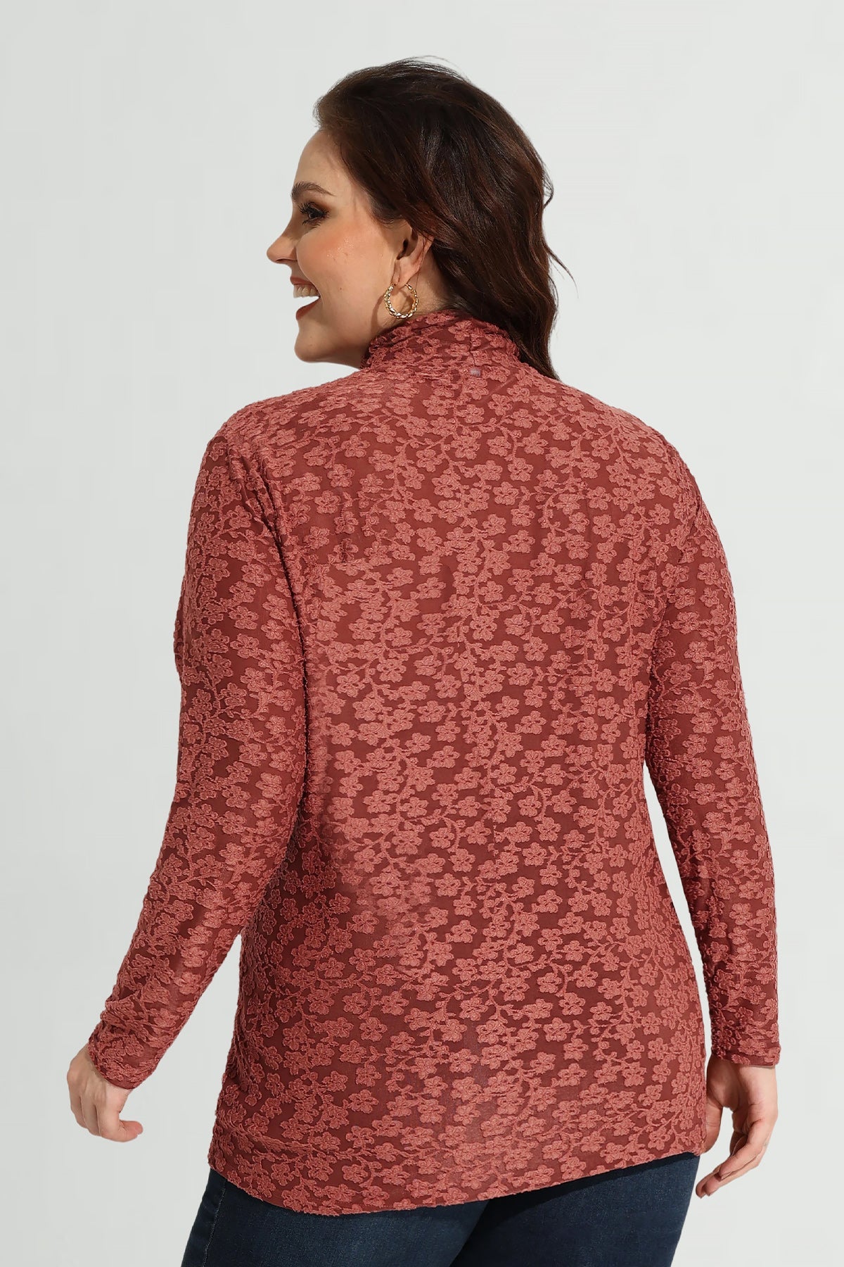 Allover Floral Mock Neck Long Sleeve Shirt