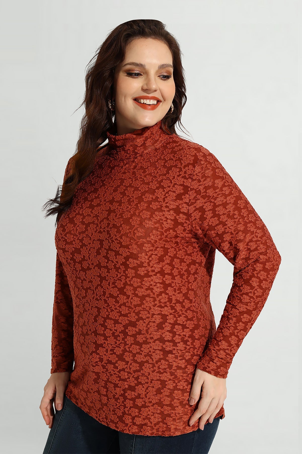 Allover Floral Mock Neck Long Sleeve Shirt