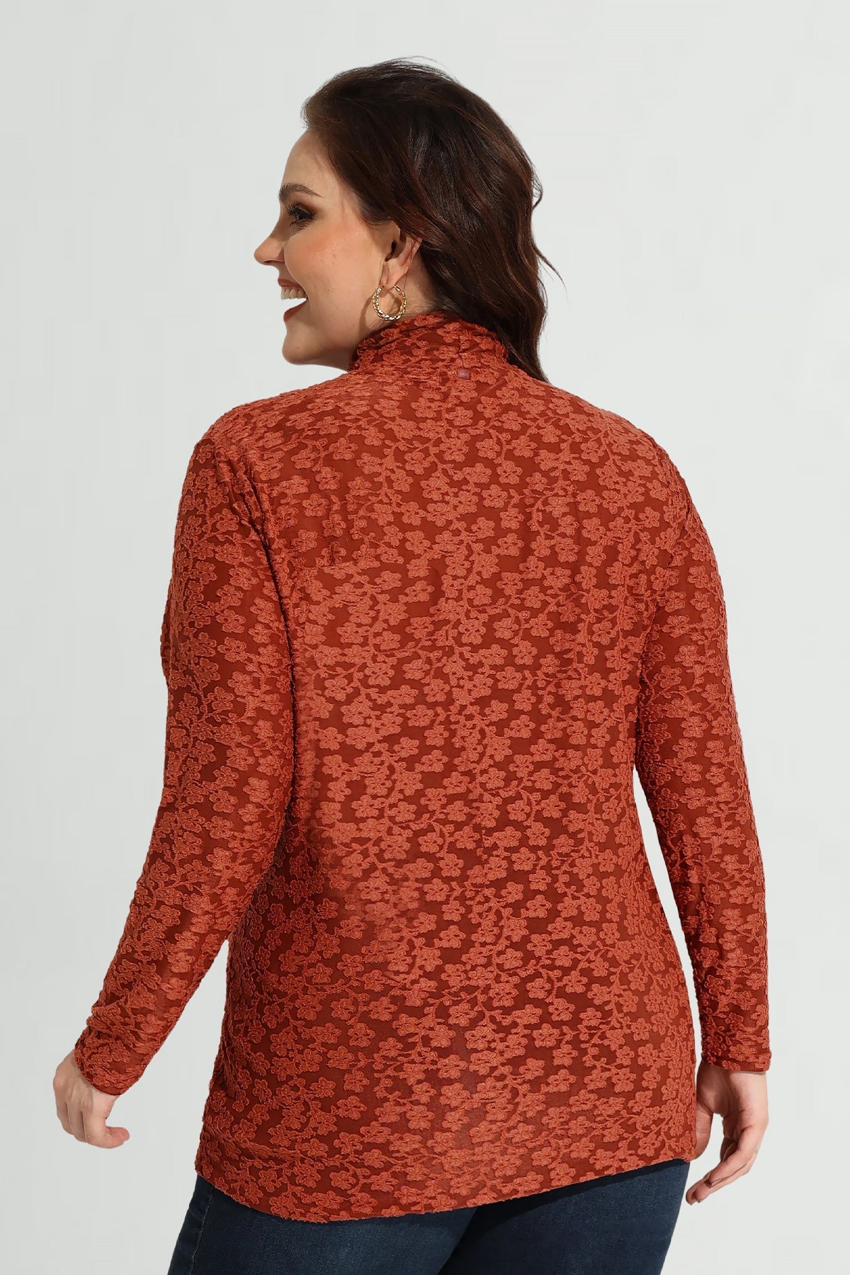 Allover Floral Mock Neck Long Sleeve Shirt
