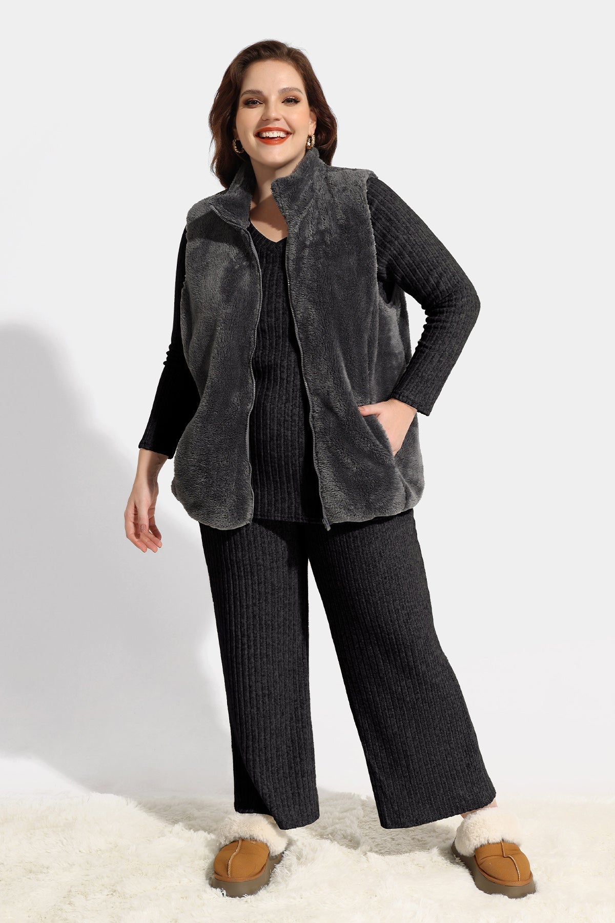 Drawstring Elastic Waist Velvet Basic Pants