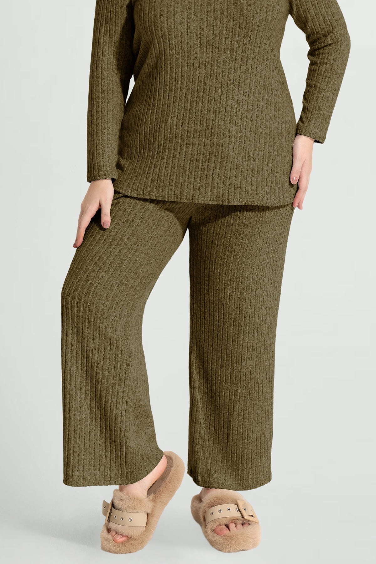 Drawstring Elastic Waist Velvet Basic Pants