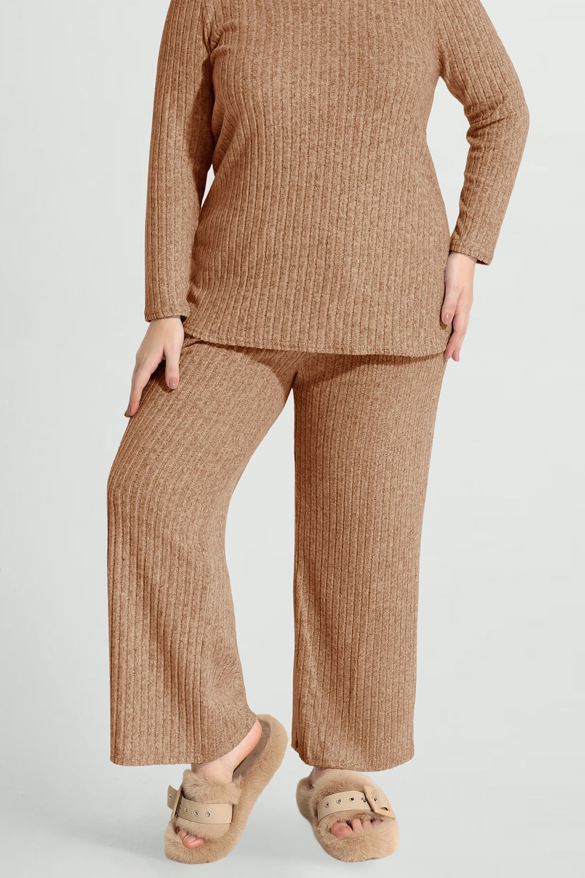 Drawstring Elastic Waist Velvet Basic Pants