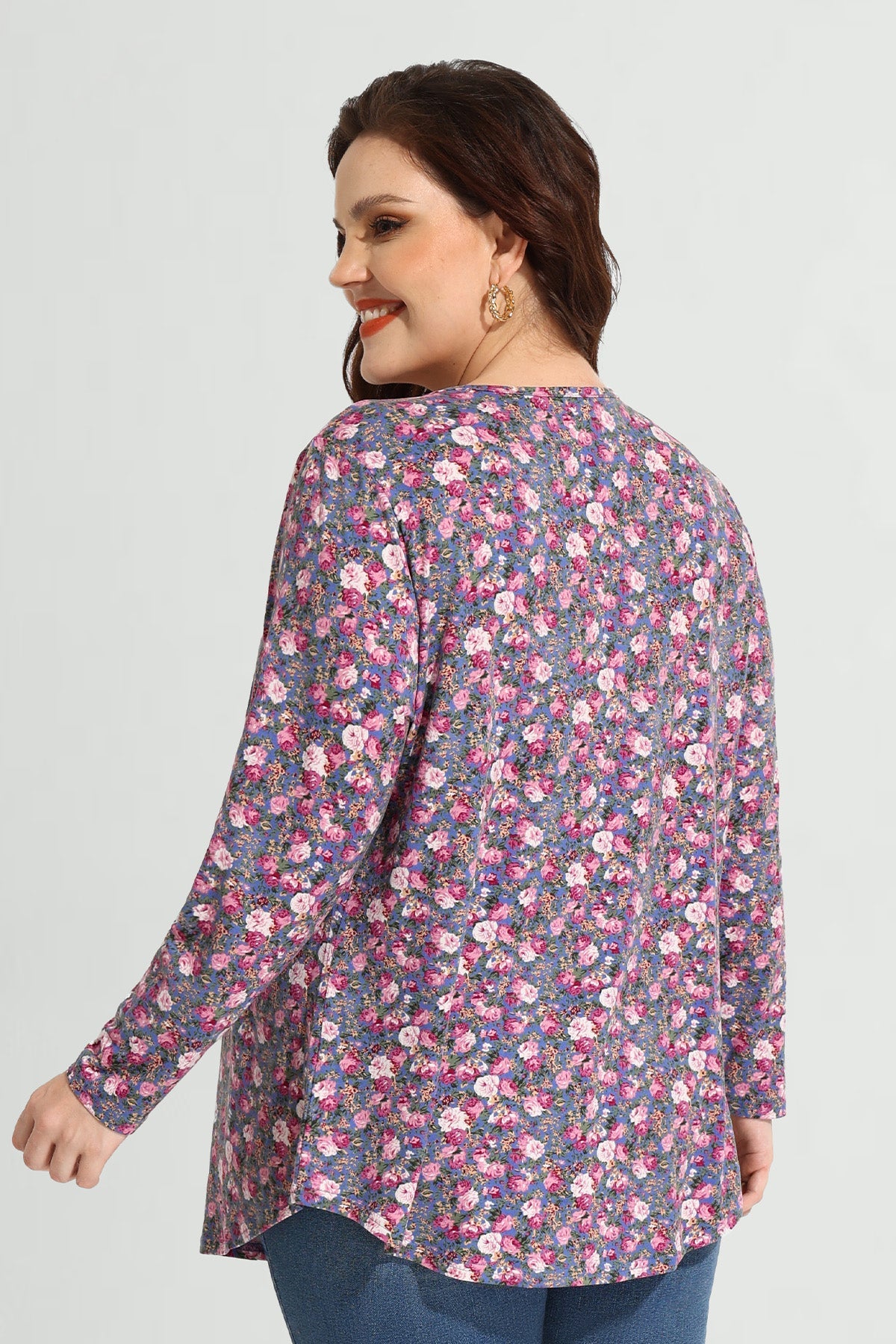 Ritera Allover Floral Sparkle Button Up Notched Neck Blouse