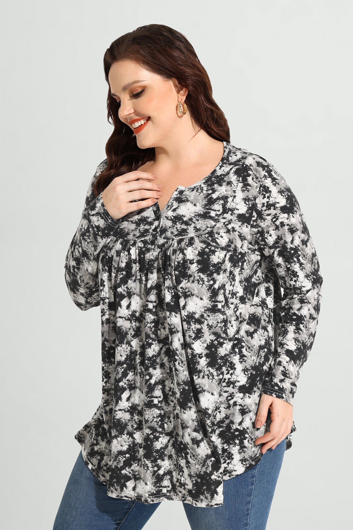 Ritera Allover Floral Sparkle Button Up Notched Neck Blouse