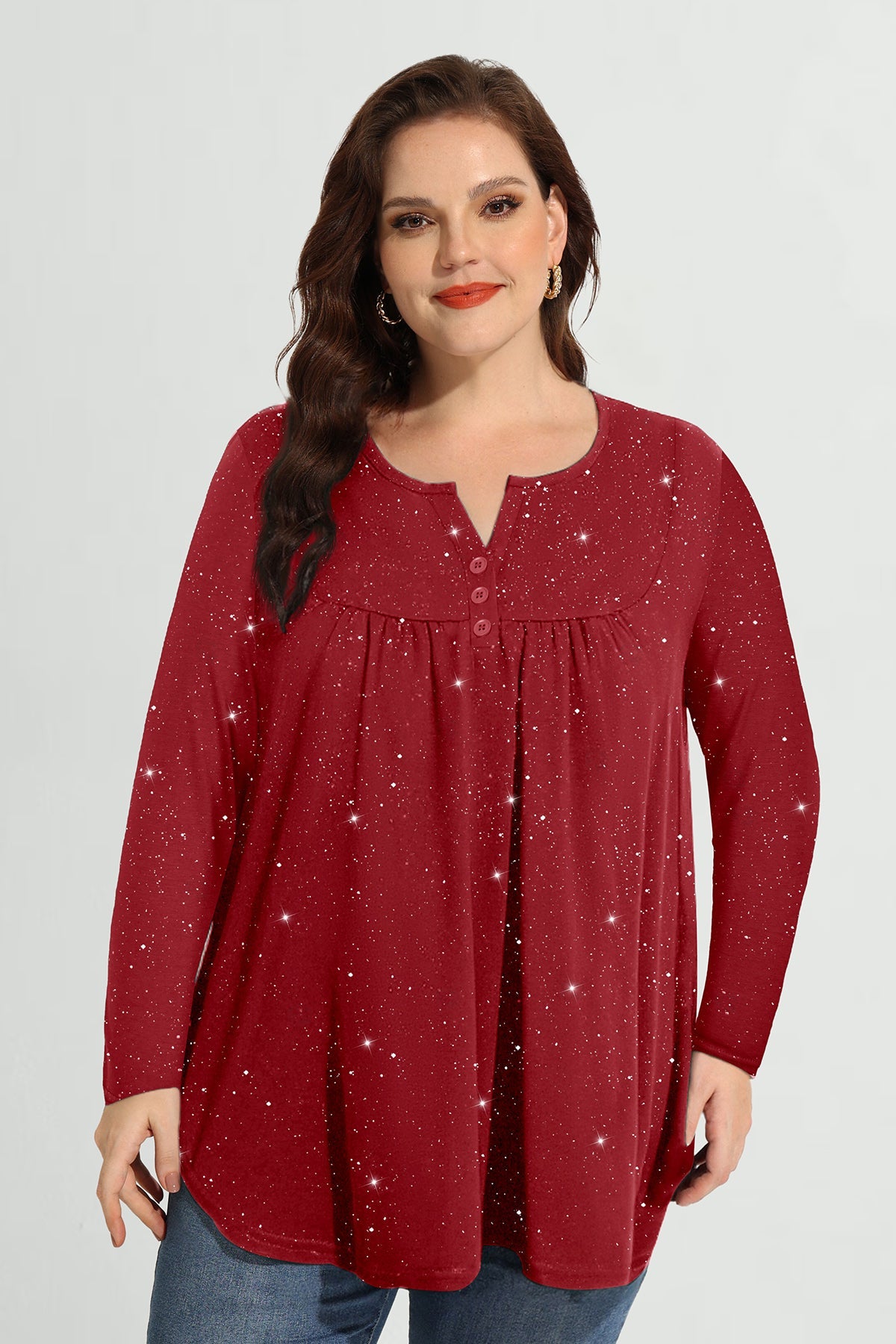 Ritera Allover Floral Sparkle Button Up Notched Neck Blouse