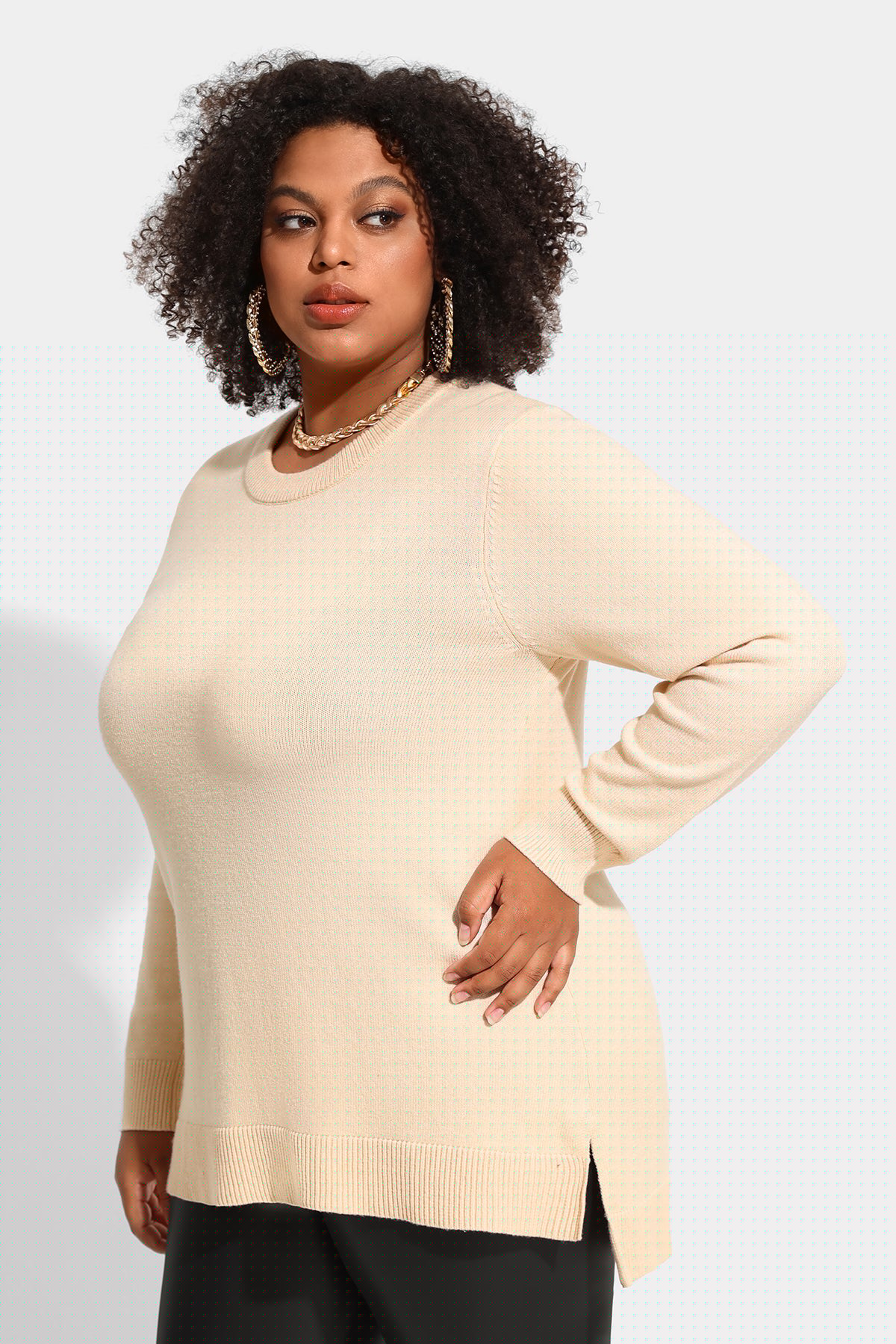 Essential Split Hem Skinny Long Sleeve Sweater