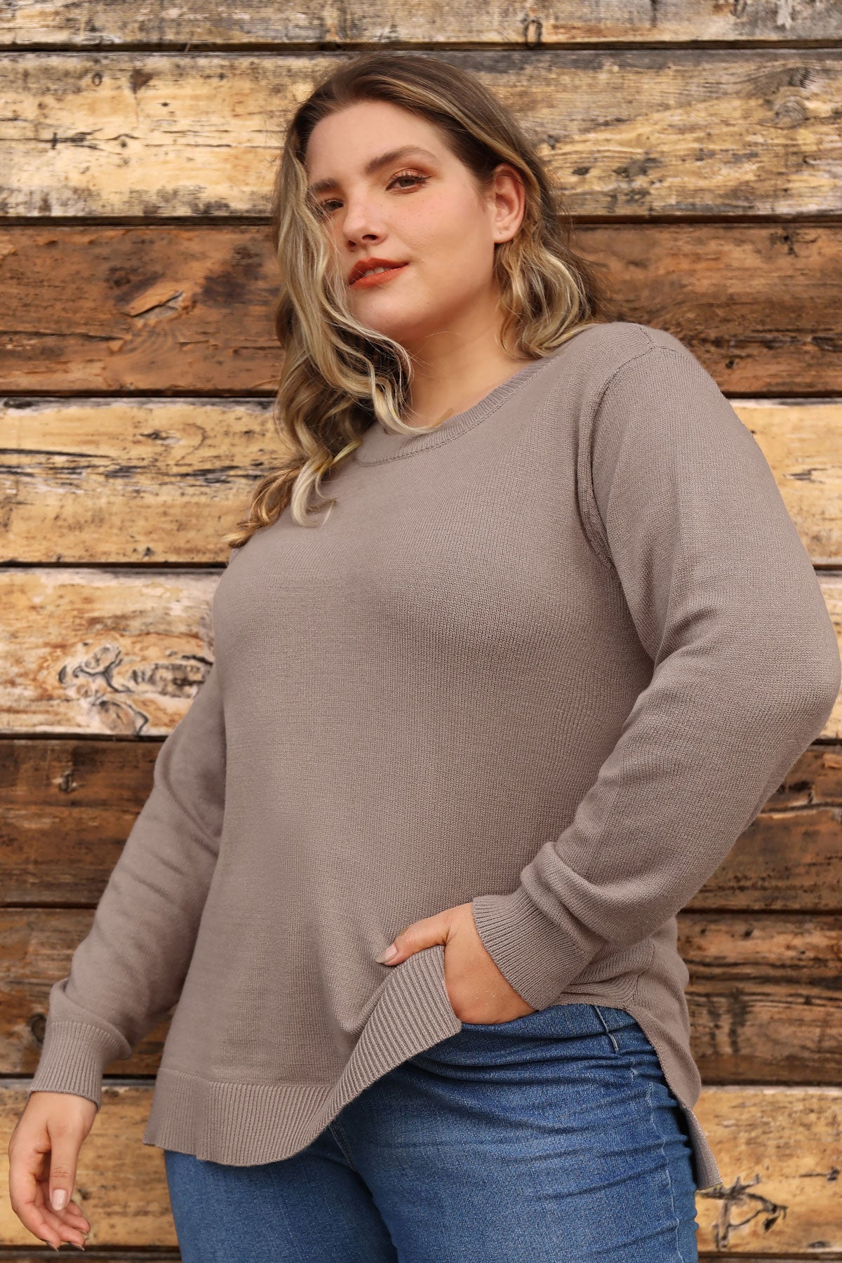 Essential Split Hem Skinny Long Sleeve Sweater