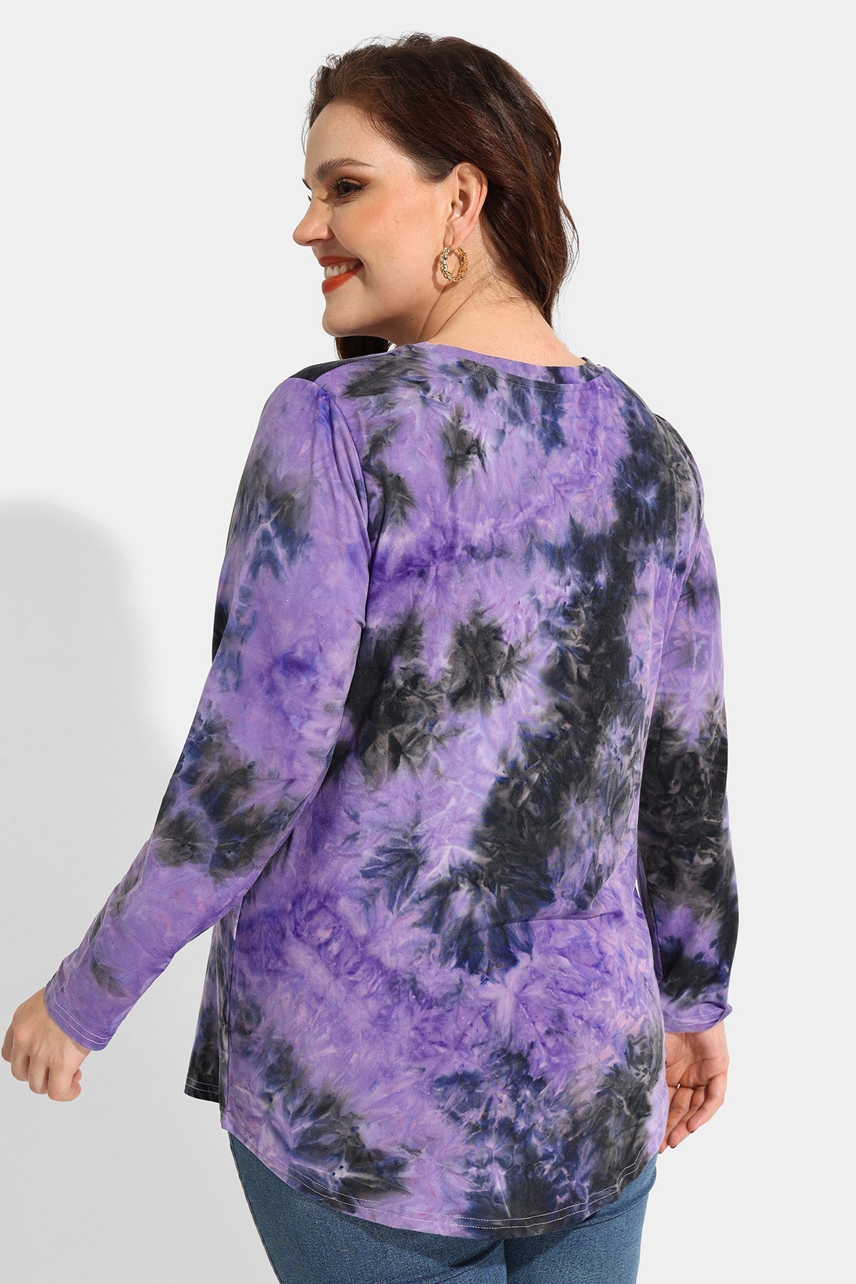 Contrast Tie Dye Crewneck Long Sleeve Shirt
