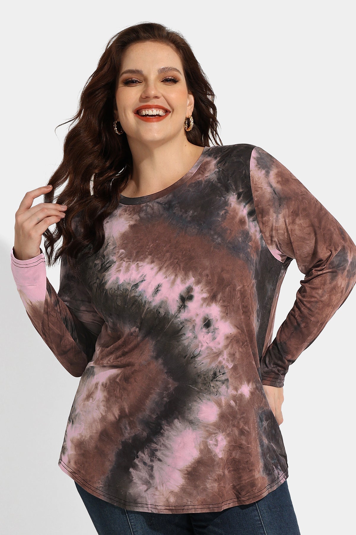 Contrast Tie Dye Crewneck Long Sleeve Shirt