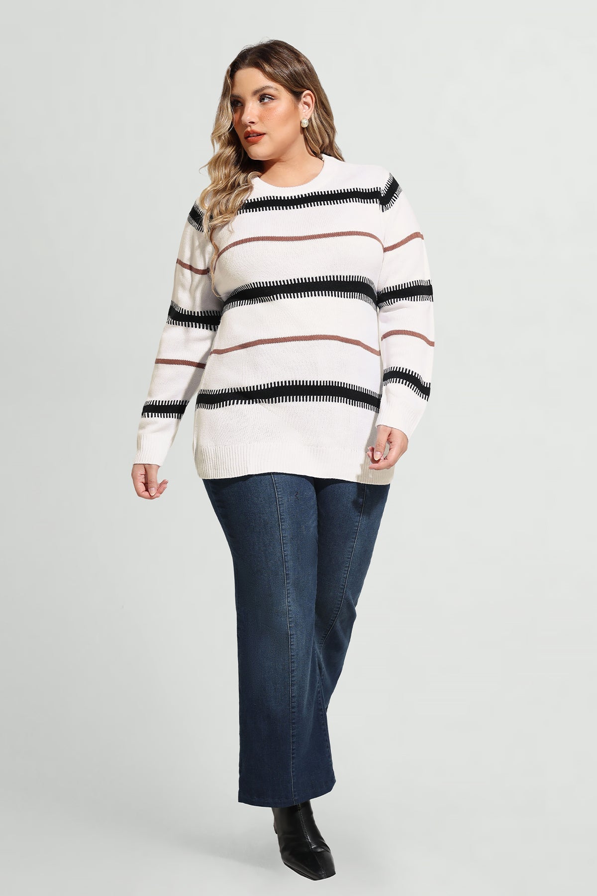 Contrast Striped Woolen Pullover Sweater