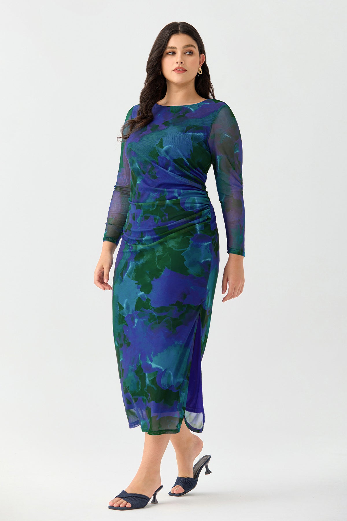 Ritera Plaid Ruched Chic Bodycon Cocktail Midi Dress