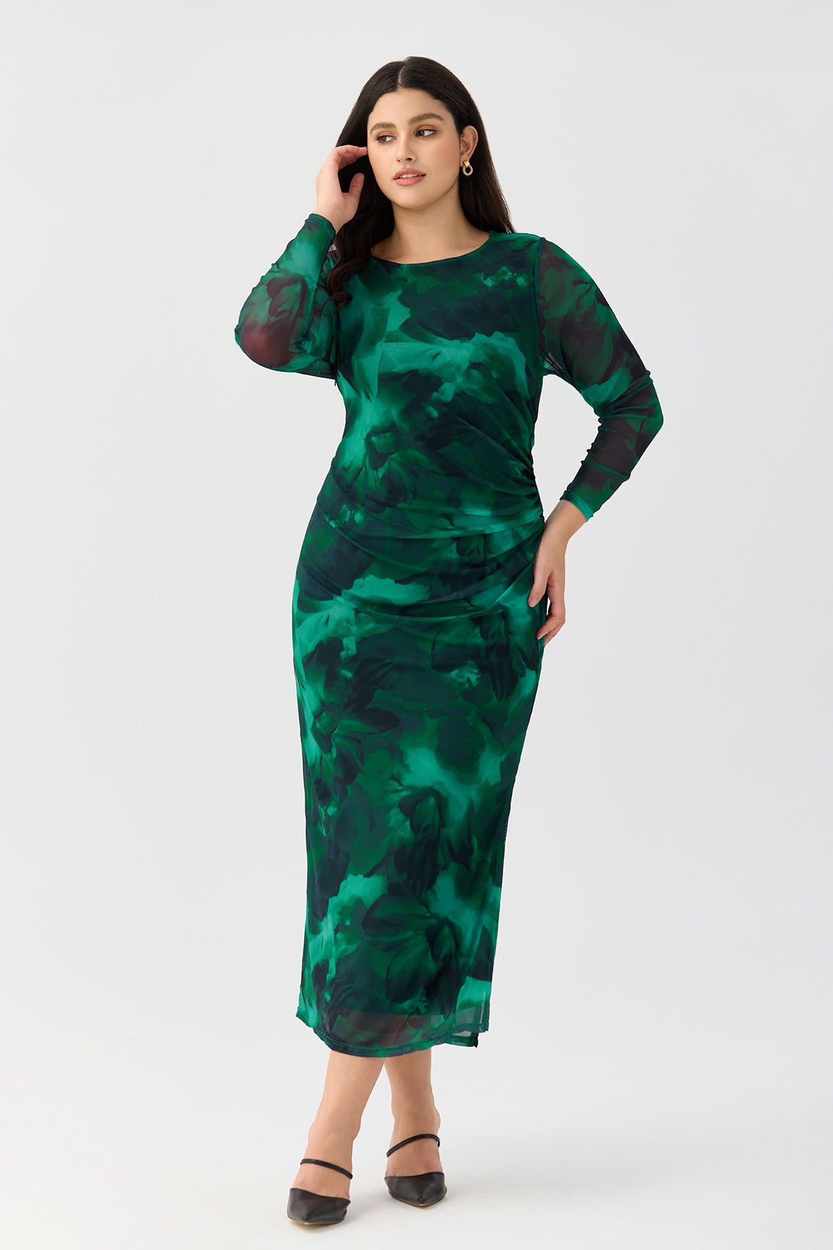 Ritera Plaid Ruched Chic Bodycon Cocktail Midi Dress