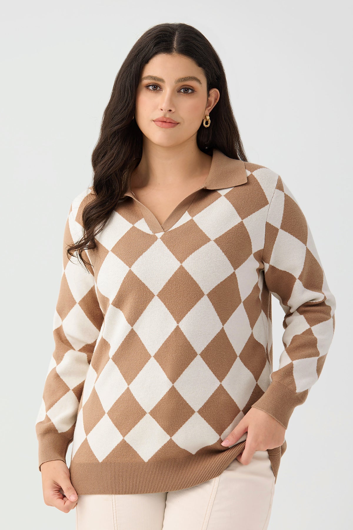 Ritera Classic Argyle Polo Preppy Knit Pullover Sweater