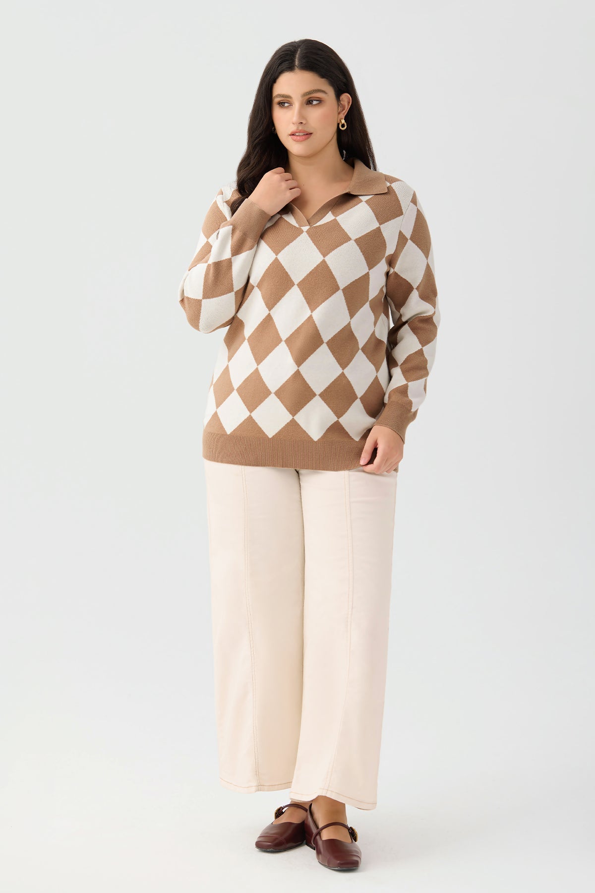 Ritera Classic Argyle Polo Preppy Knit Pullover Sweater