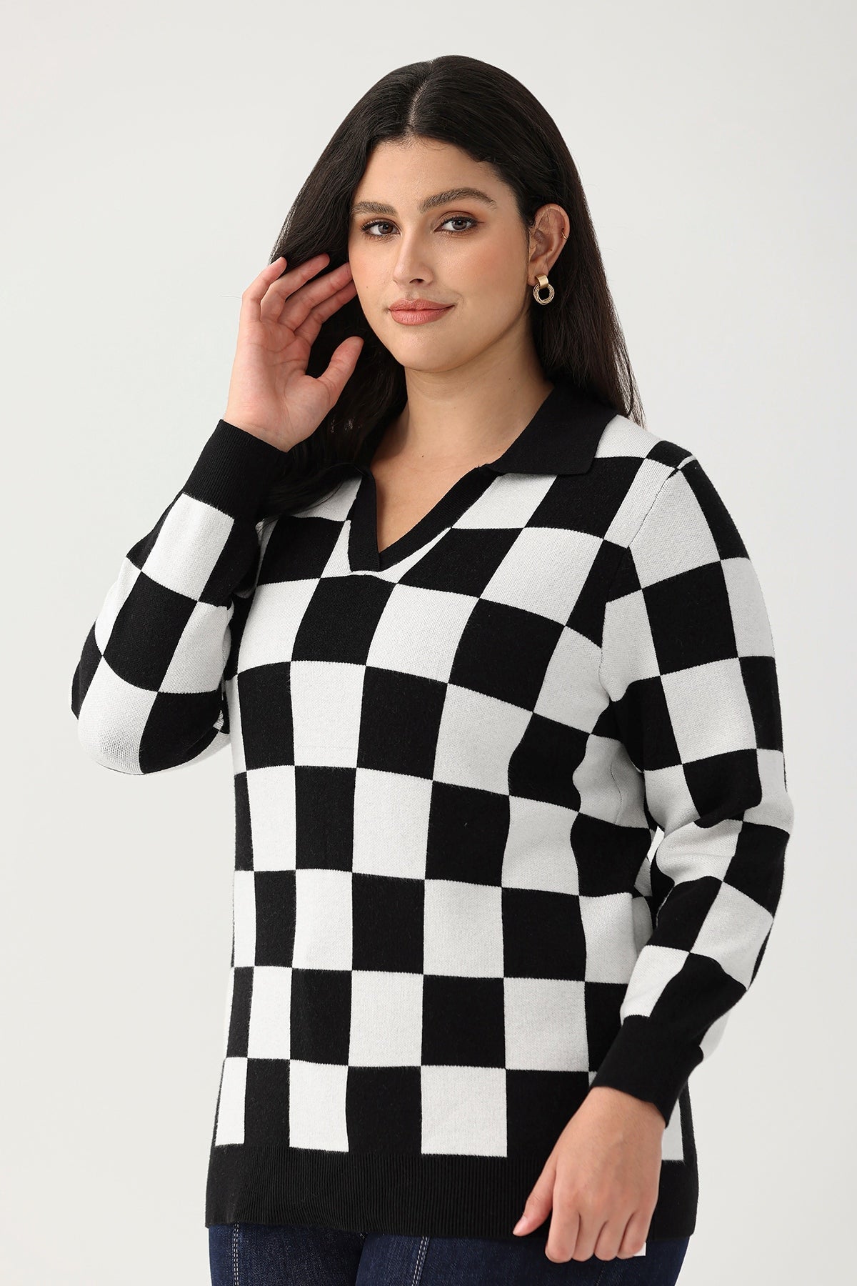 Ritera Checkerboard Polo Cozy Knitwear Sweater