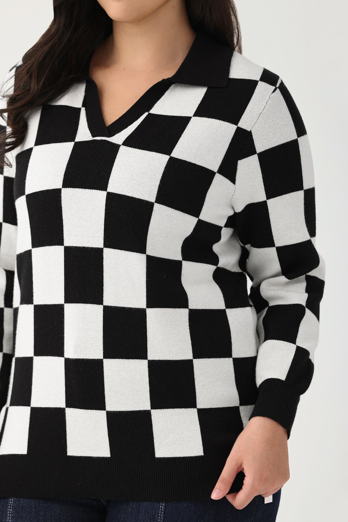 Ritera Checkerboard Polo Cozy Knitwear Sweater