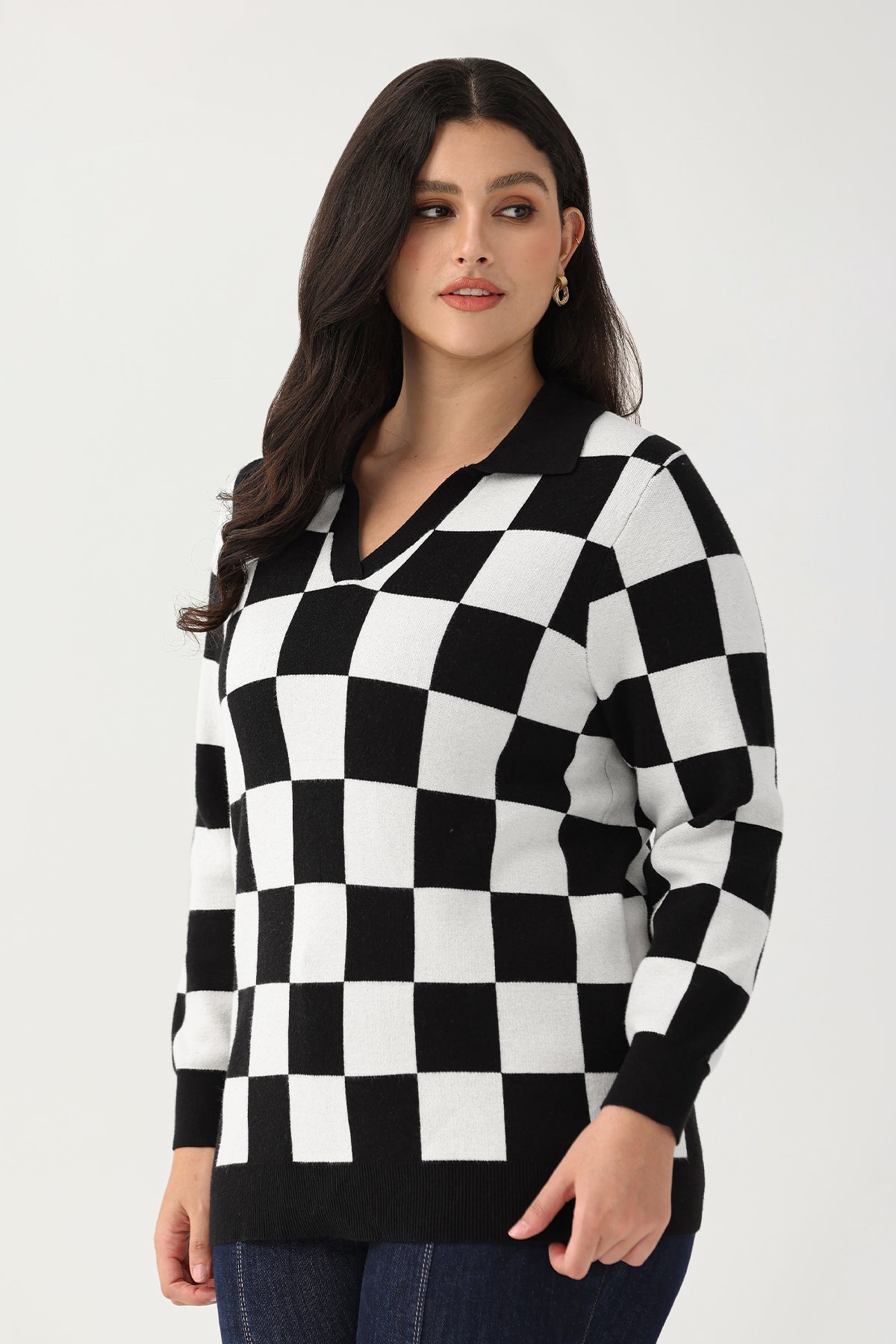 Ritera Checkerboard Polo Cozy Knitwear Sweater