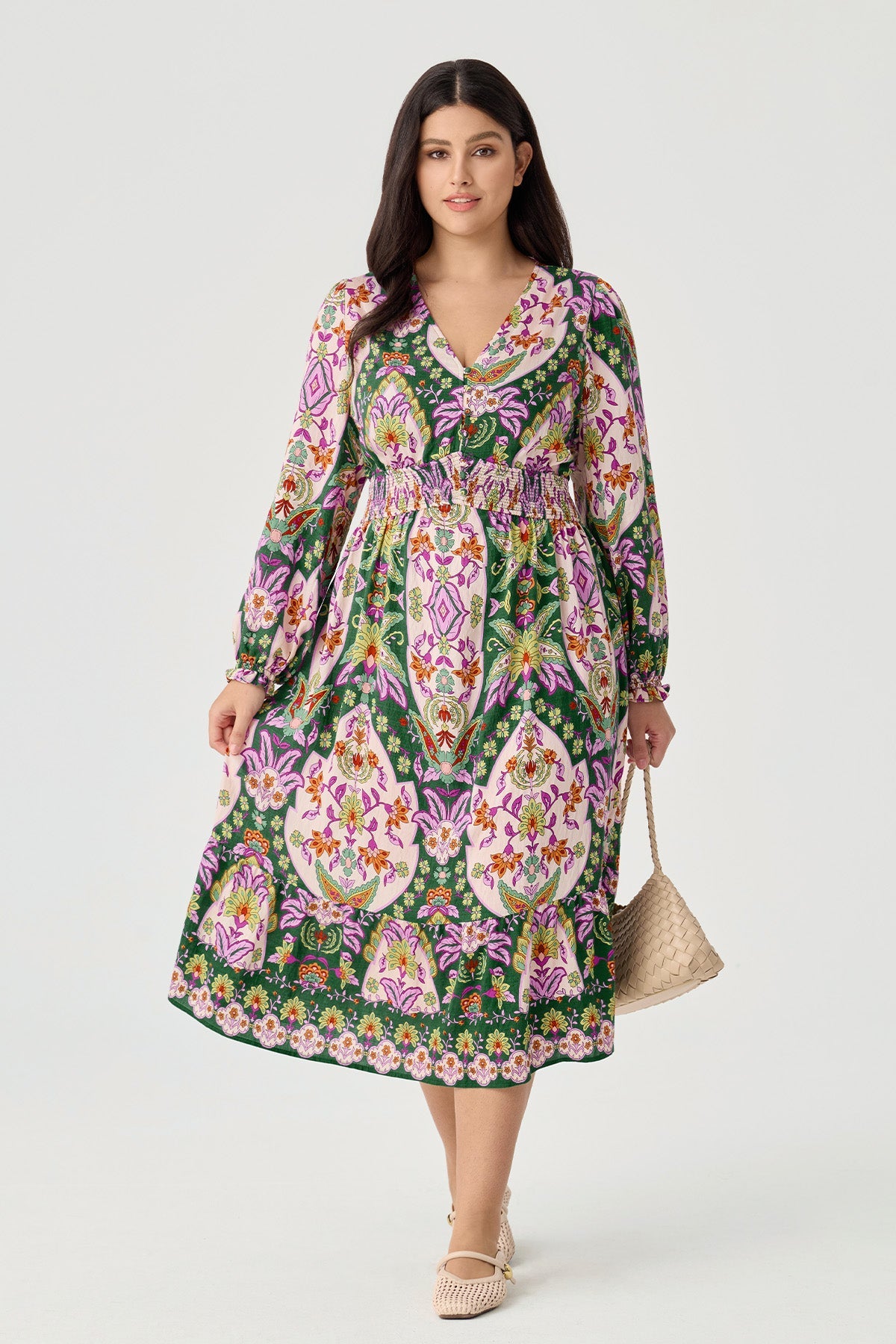 Ritera Pocket Boho Paisley Tiered Flowy Smocked Midi Dress