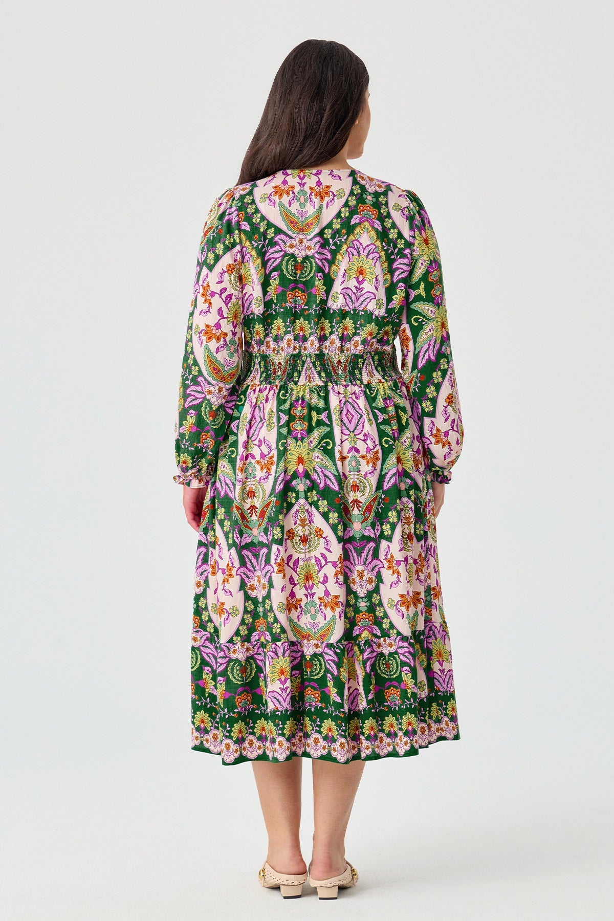 Ritera Pocket Boho Paisley Tiered Flowy Smocked Midi Dress