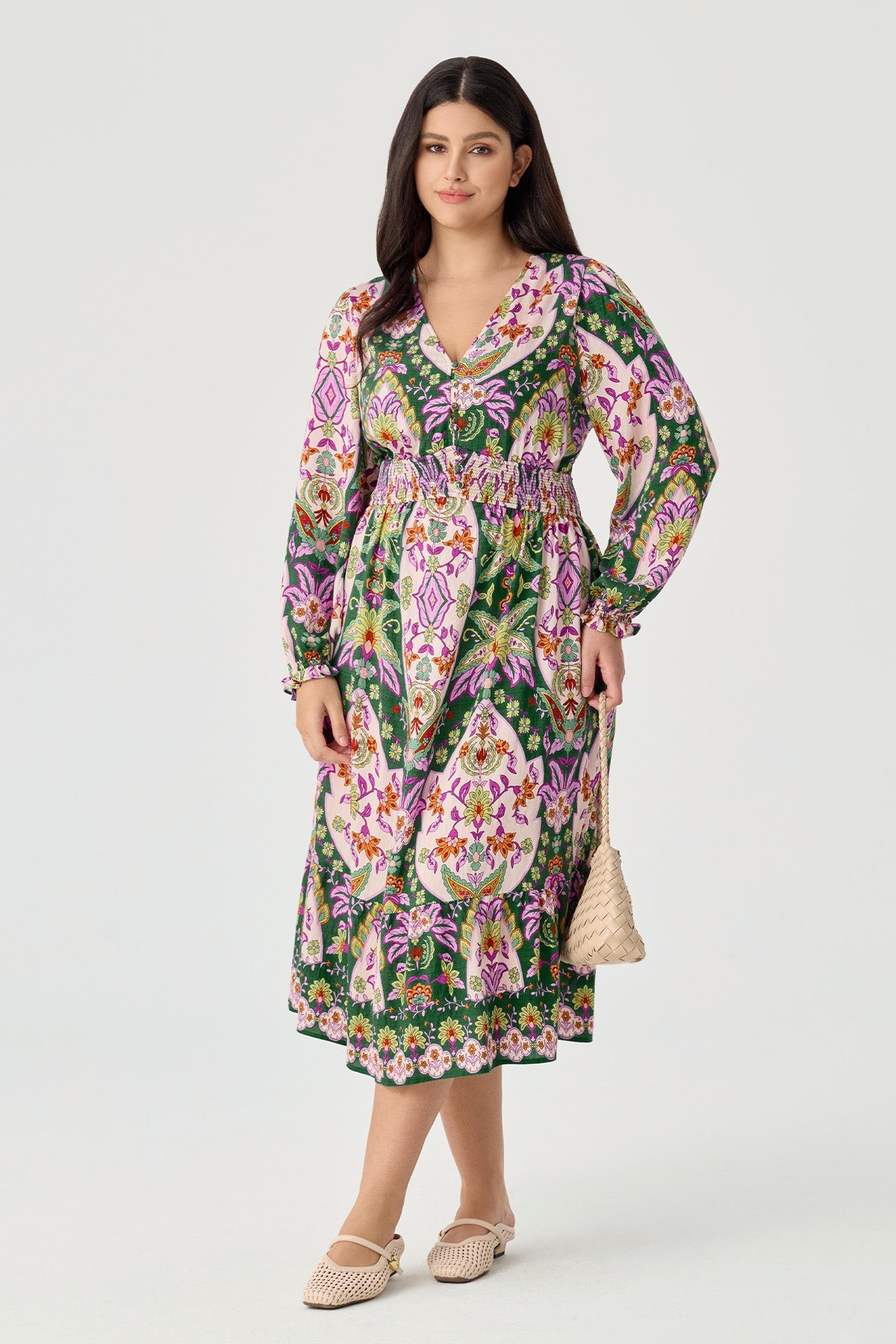Ritera Pocket Boho Paisley Tiered Flowy Smocked Midi Dress