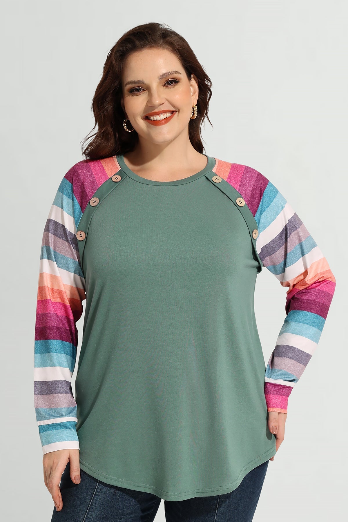 Raglan Rainbow Stripe Colorblock Crewneck T-Shirt