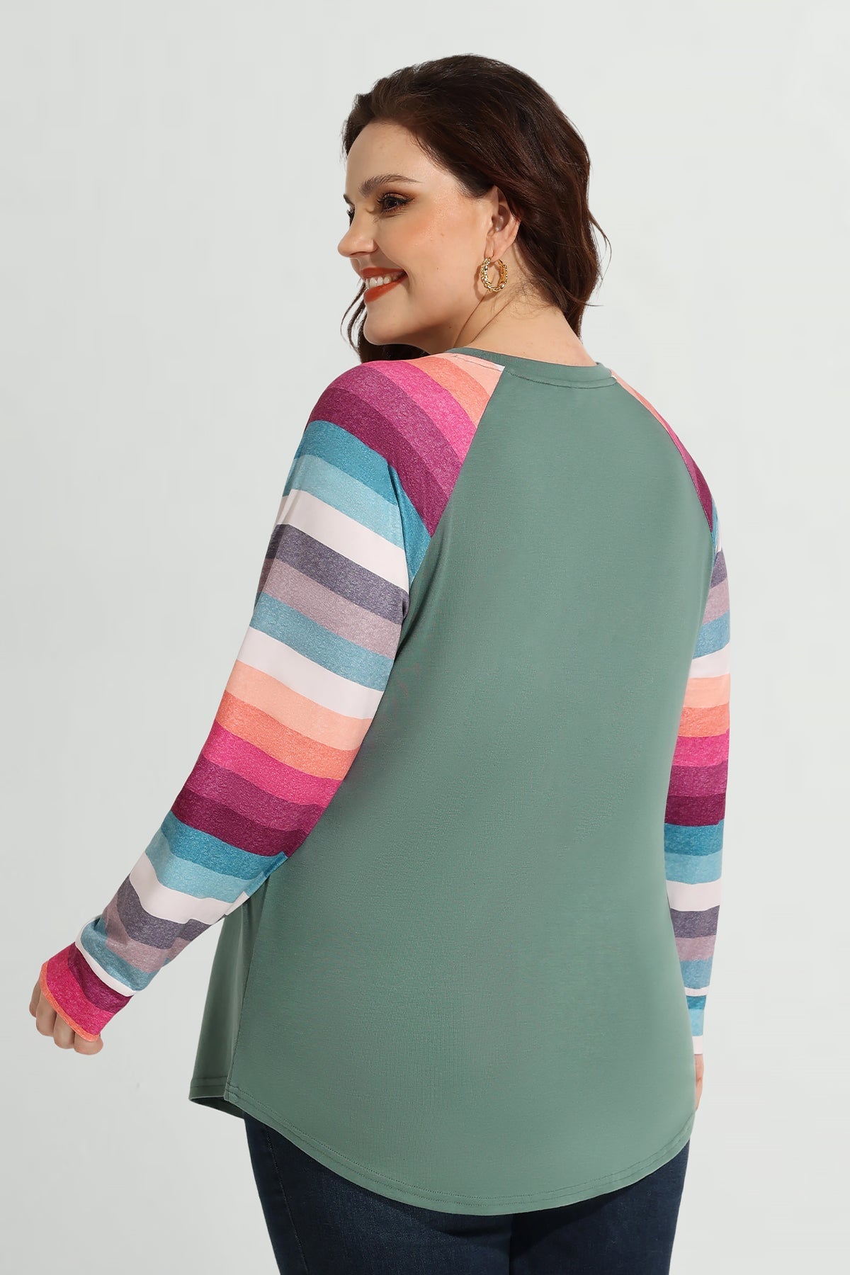 Raglan Rainbow Stripe Colorblock Crewneck T-Shirt