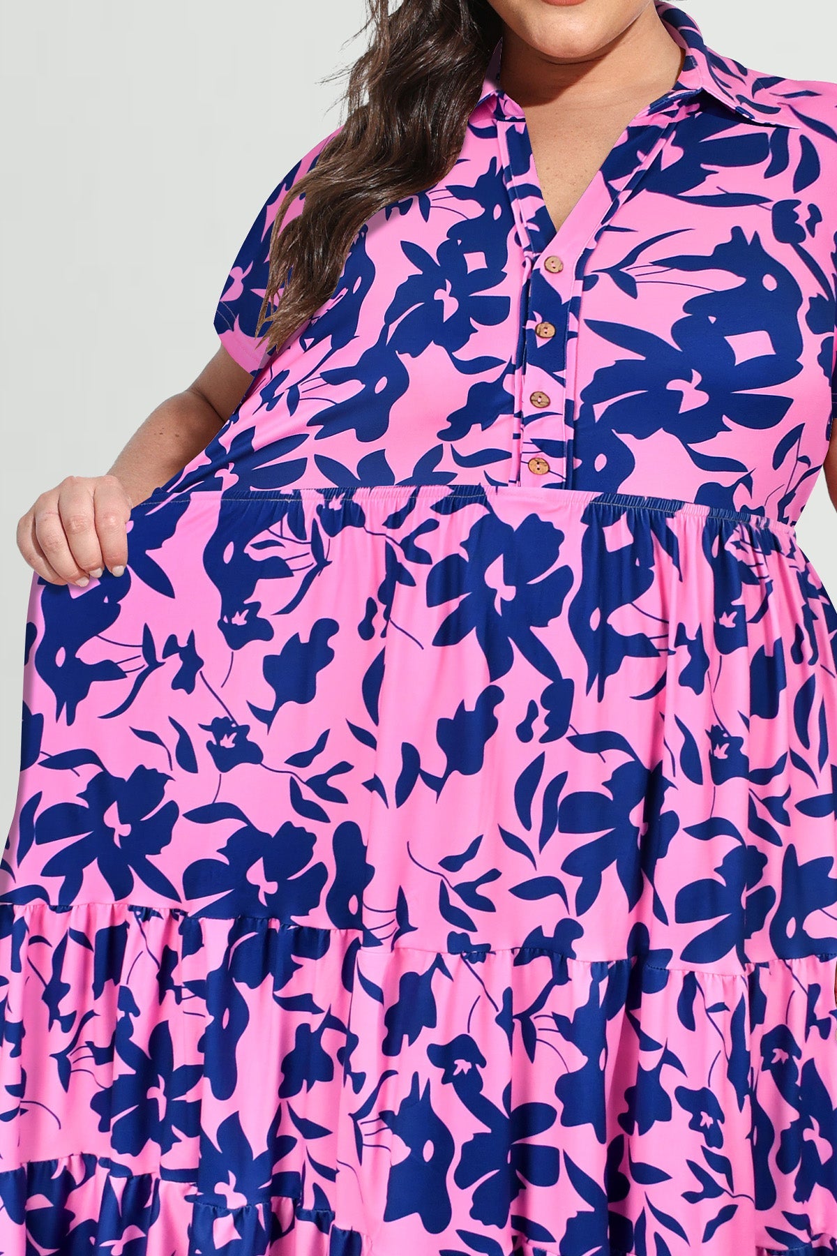 Ritera Pockets Vibrant Floral Polo Neck Tiered Midi Dress