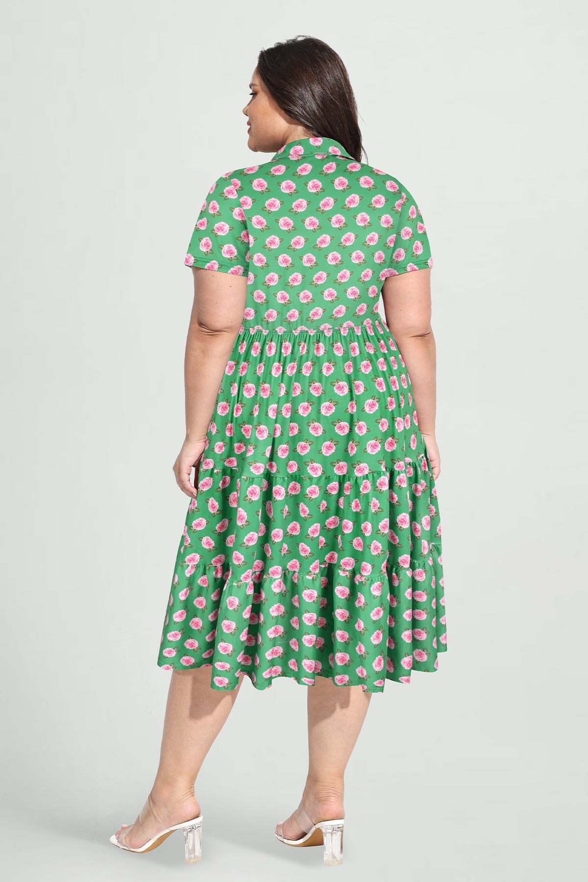 Ritera Pockets Vibrant Floral Polo Neck Tiered Midi Dress