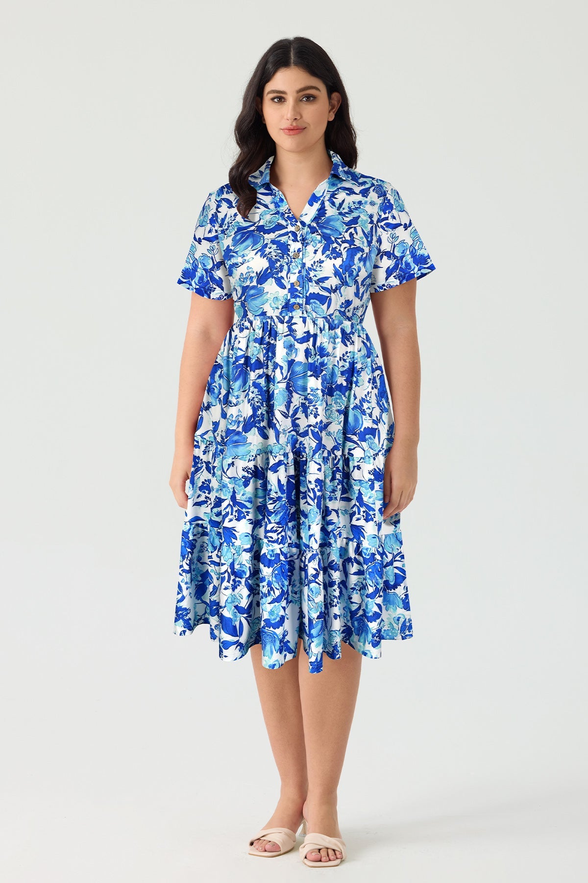 Ritera Pockets Striking Abstract Print Tiered Midi Dress