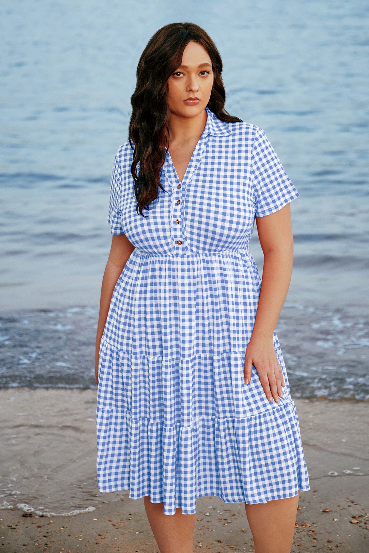 Pockets Elastic Floral Midi Shirt Dress