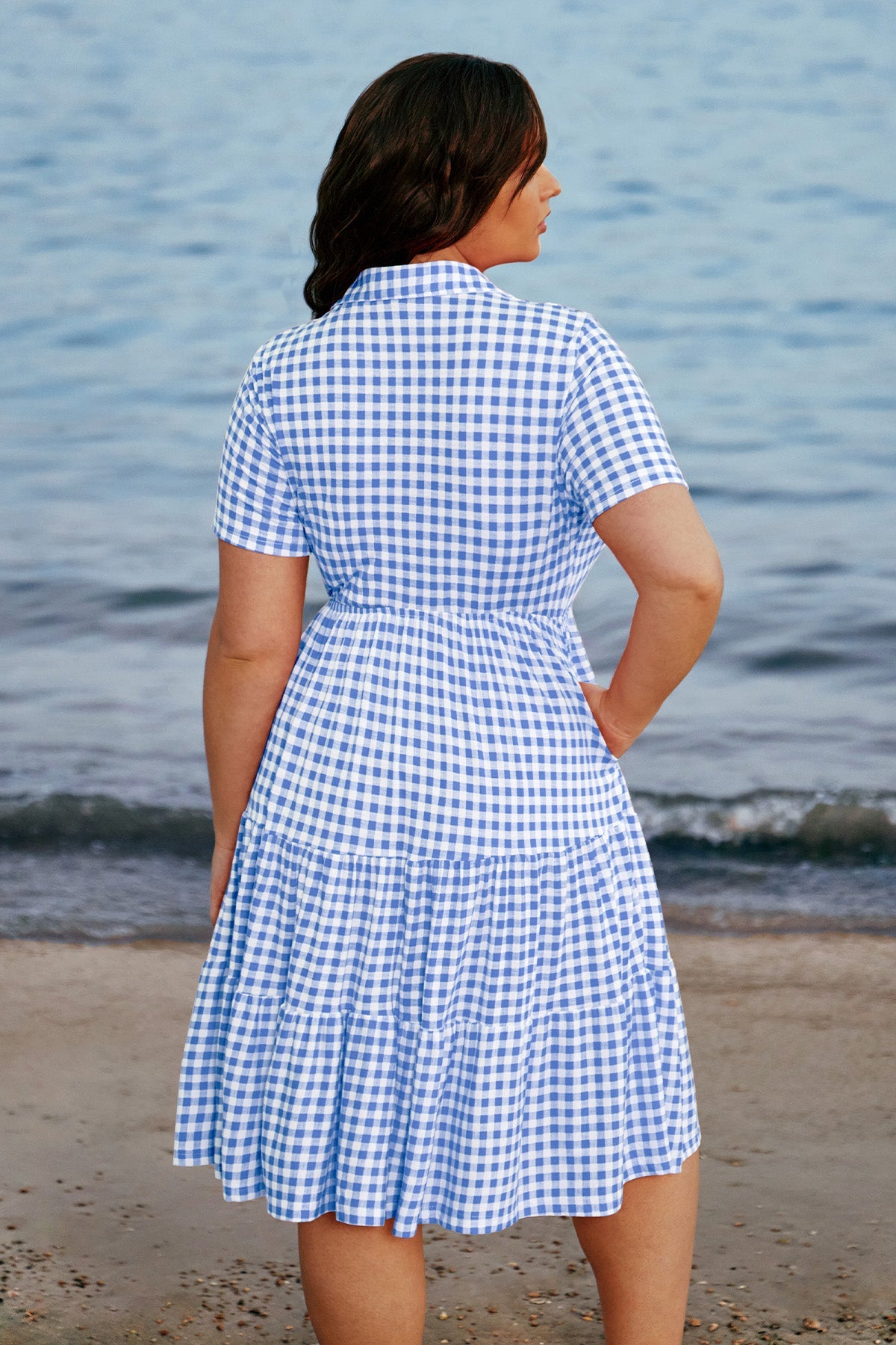 Pockets Elastic Floral Midi Shirt Dress