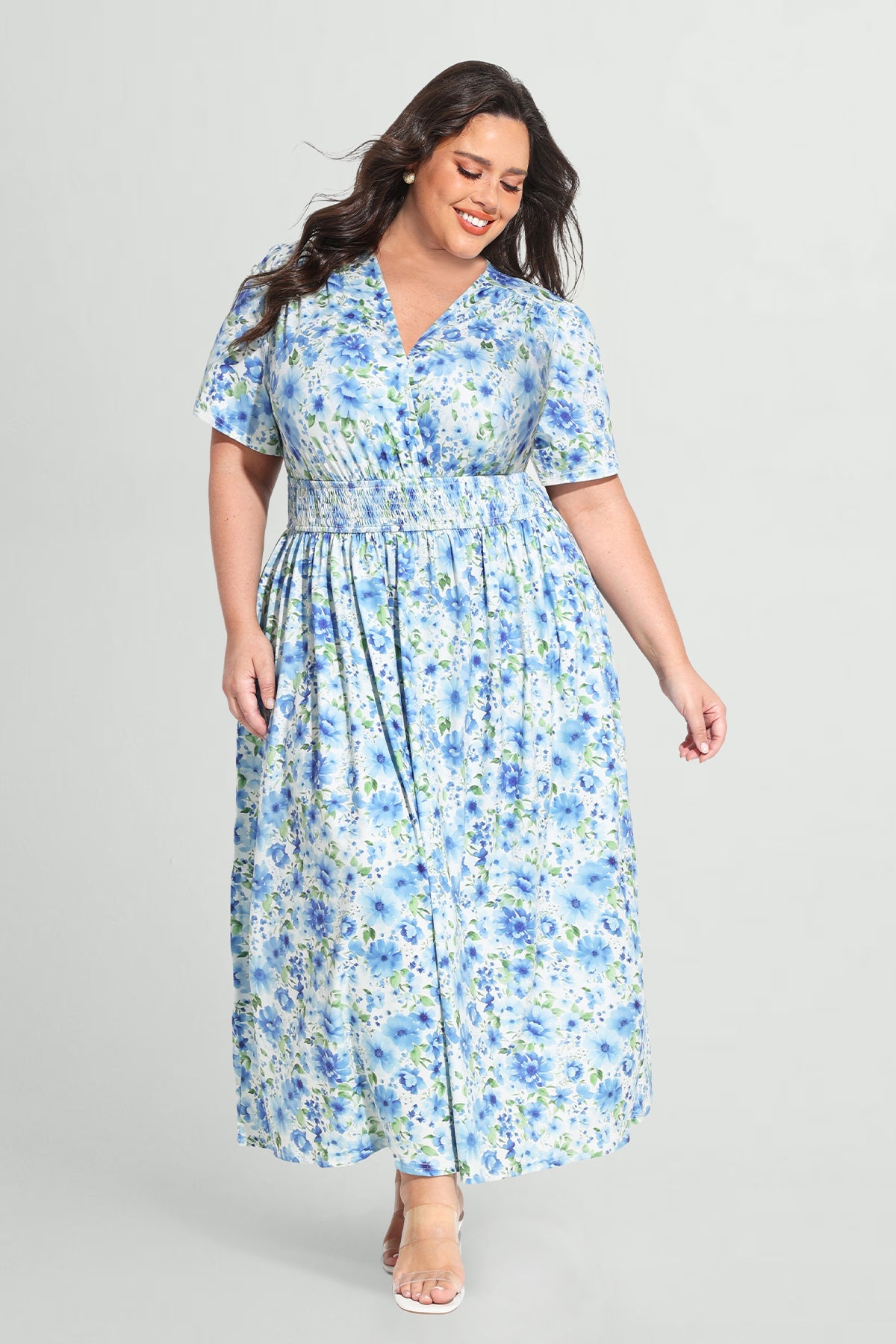 Ritera Pockets Elasticated Waist Floral A-line Maxi Dress