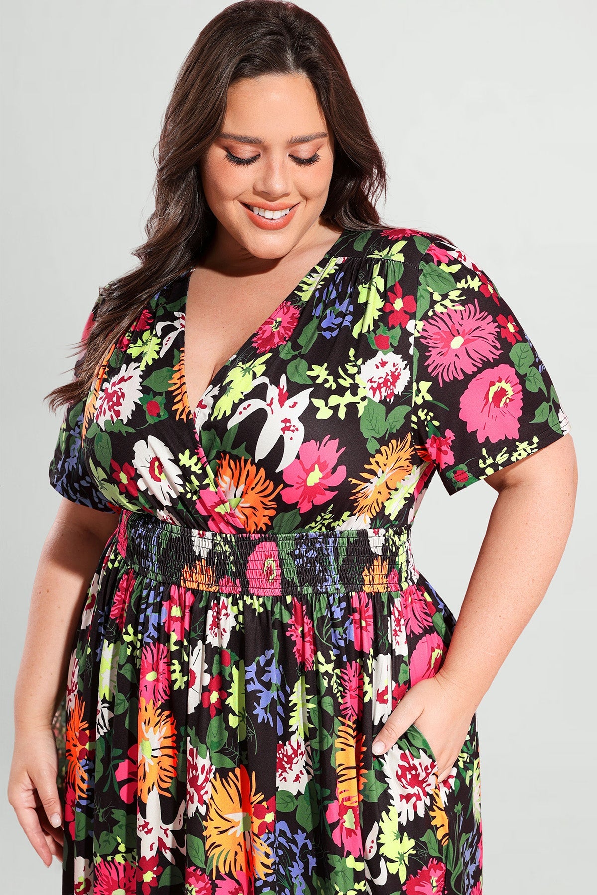 Ritera Pockets Elasticated Waist Floral A-line Maxi Dress