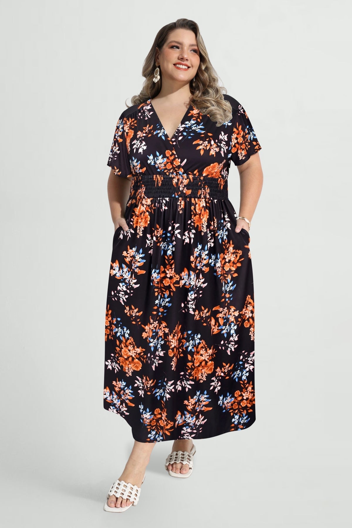 Ritera Pockets Elasticated Waist Floral A-line Maxi Dress