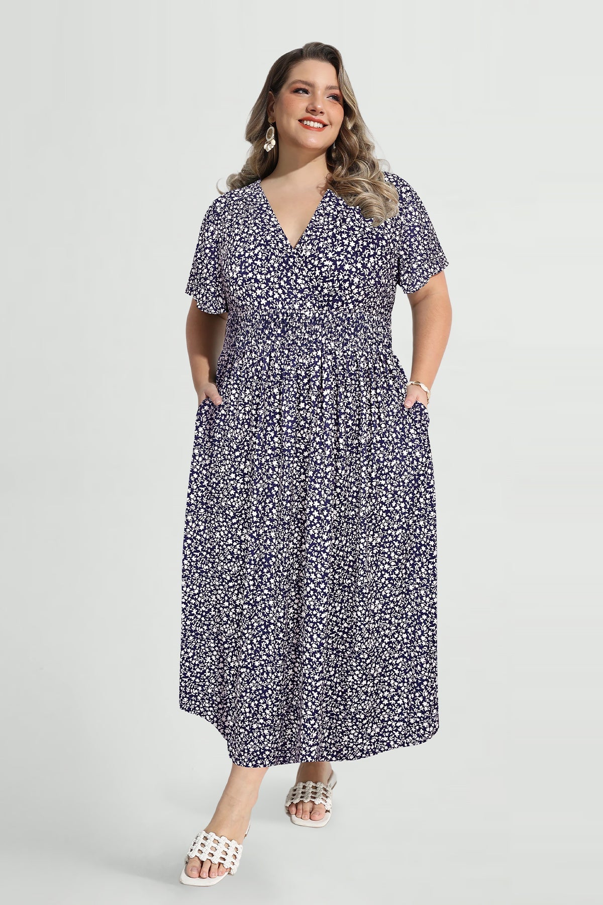 Ritera Pockets Elasticated Waist Floral A-line Maxi Dress