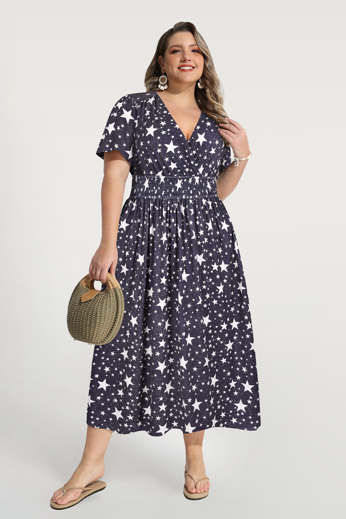 Ritera Pockets Smocked Waist Floral Print A-line Maxi Dress