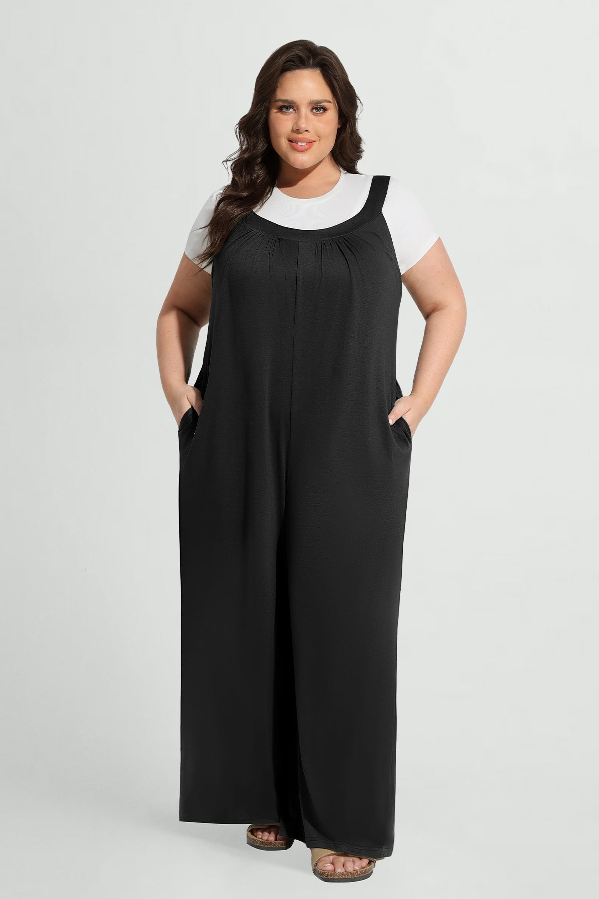 Ritera Pockets Pleated Cami Wide Leg Jumpsuit