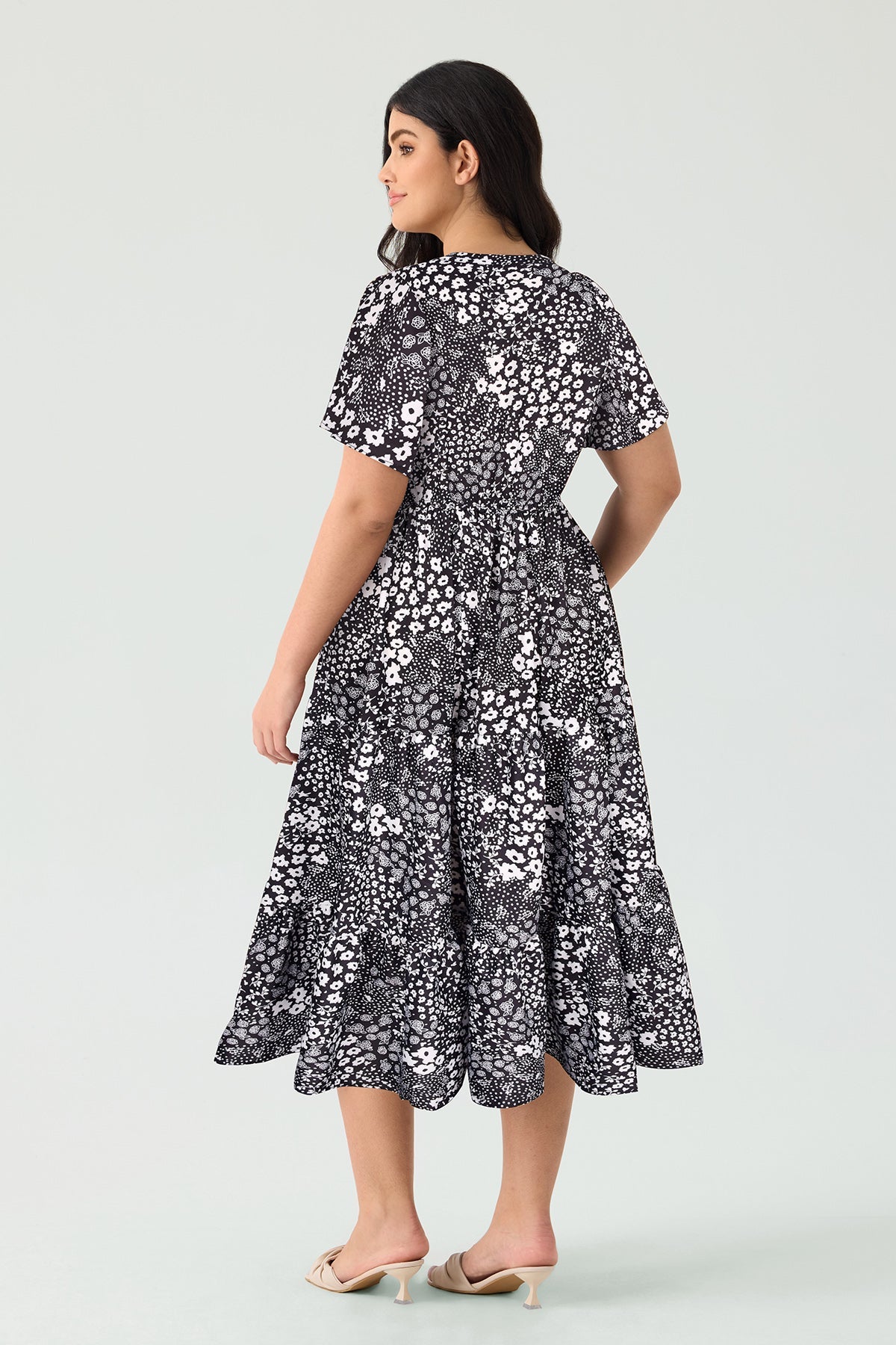 Pockets Elastic Striped Midi Dress