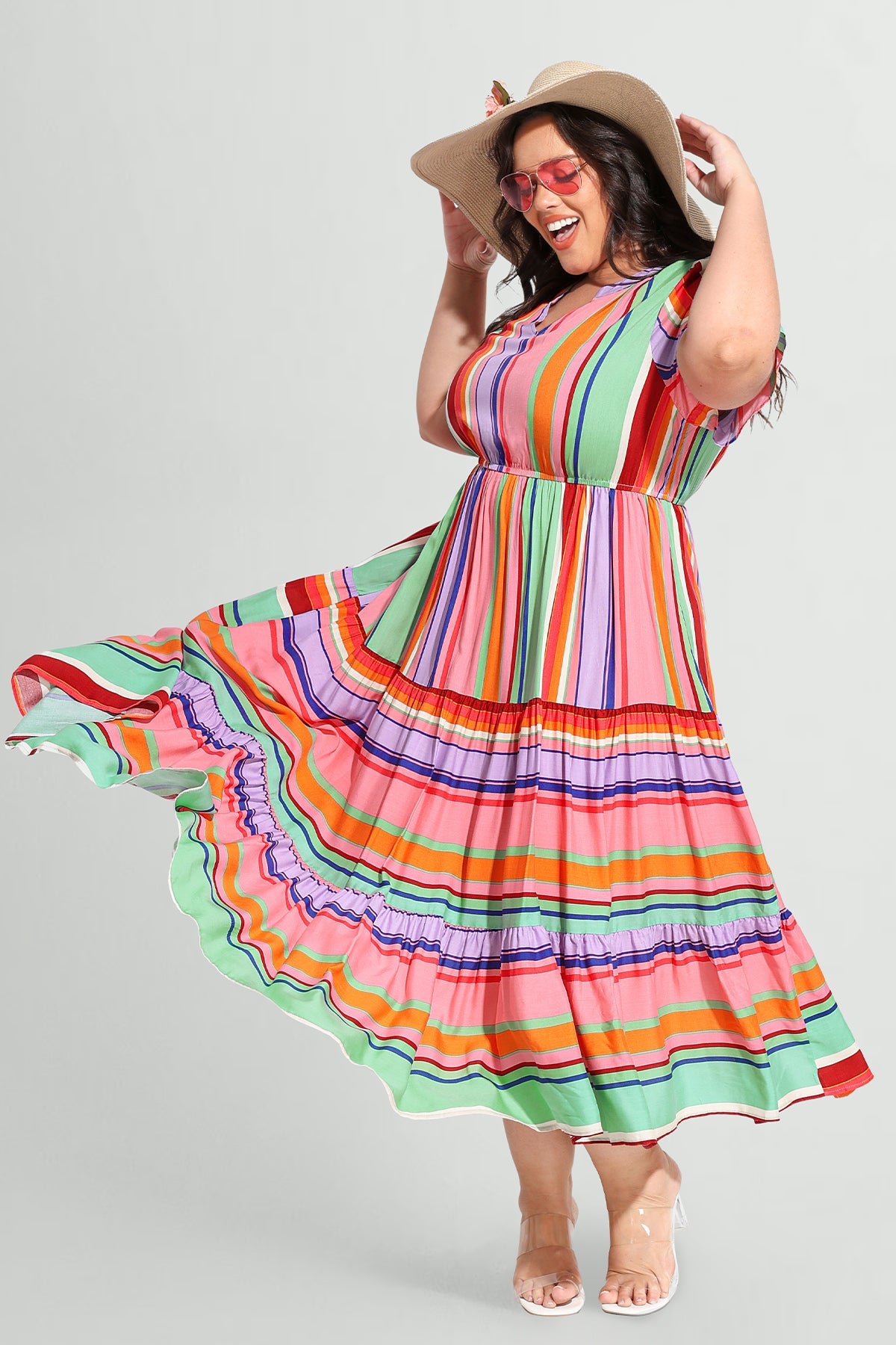 Pockets Elastic Floral Midi Dress