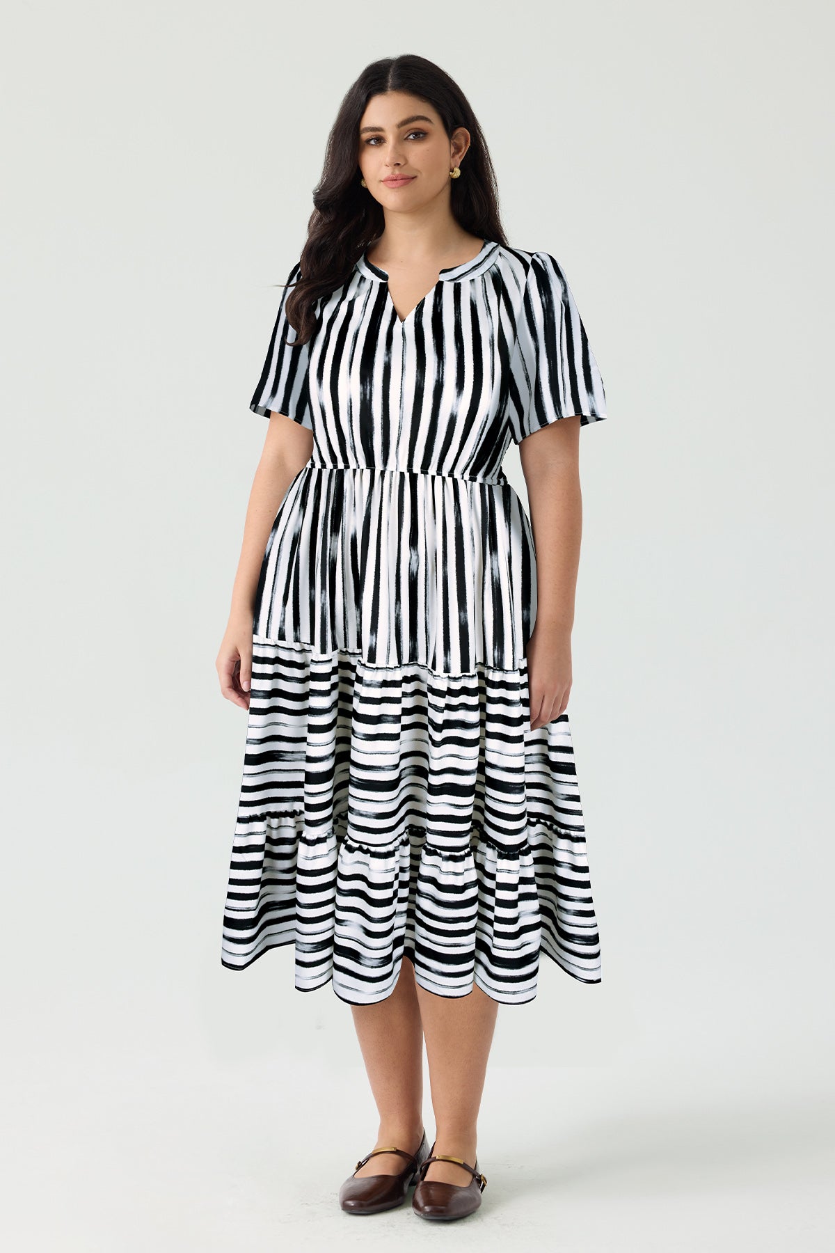 Pockets Elastic Floral Midi Dress